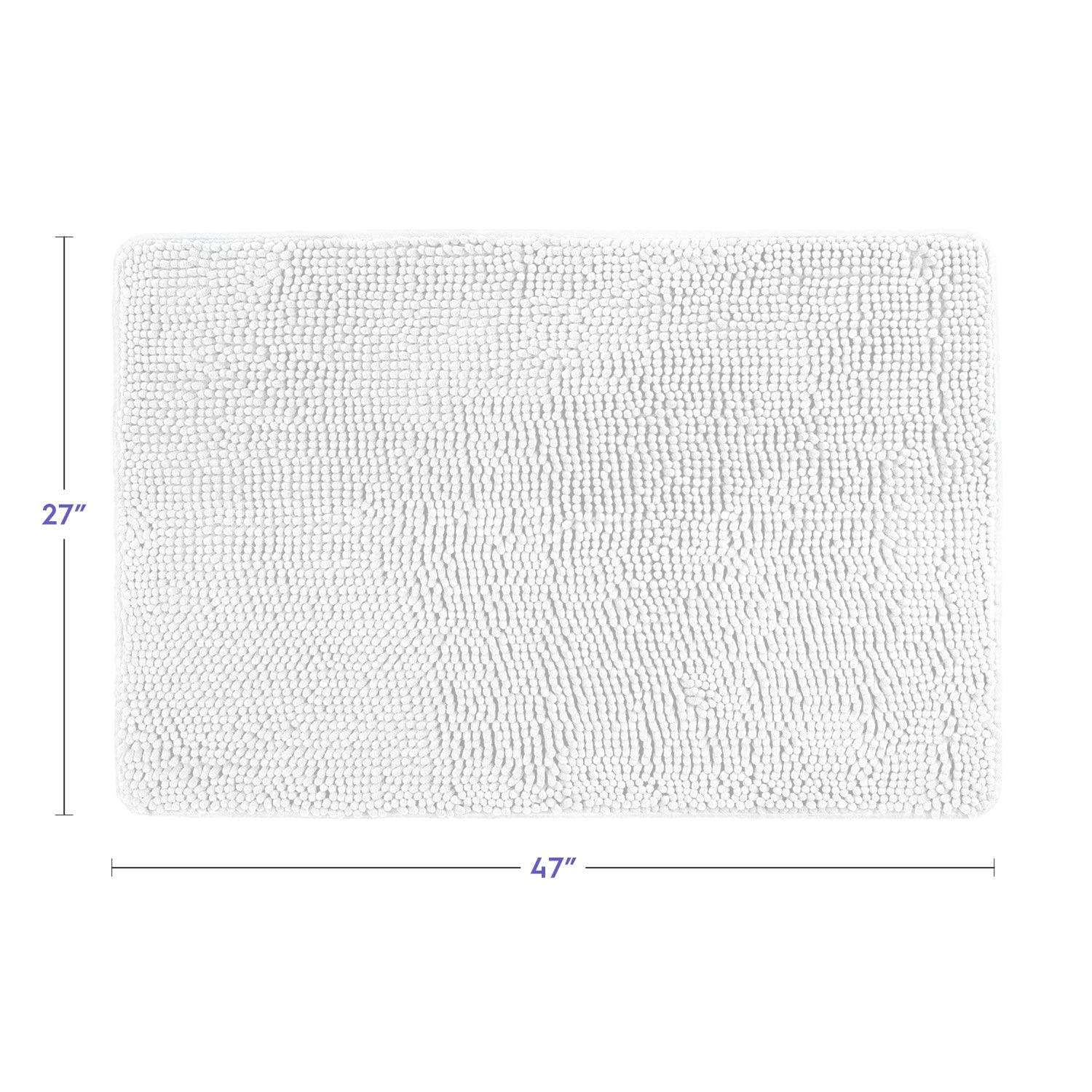 Tafts Extra-Thick Memory Foam Bath Mat - Ultra-Soft Chenille Microfiber Bathroom Rug, Highly Absorbent & Machine Washable, Non-Slip Shaggy Bath Mat for Bathroom Floor (27x47 Inches, Cool White) - Perfect for Bathroom Safety and Luxury Comfort