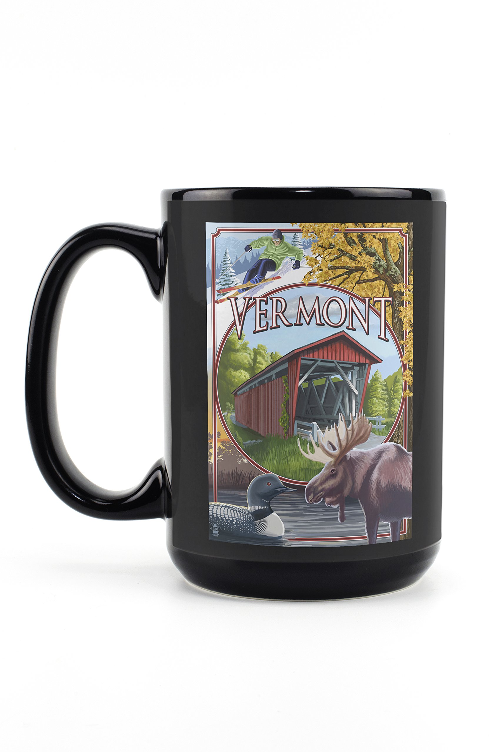 Vermont Scenes 15oz Black Ceramic Coffee Mug - Microwave & Dishwasher Safe - Perfect for Home, Office & Camping