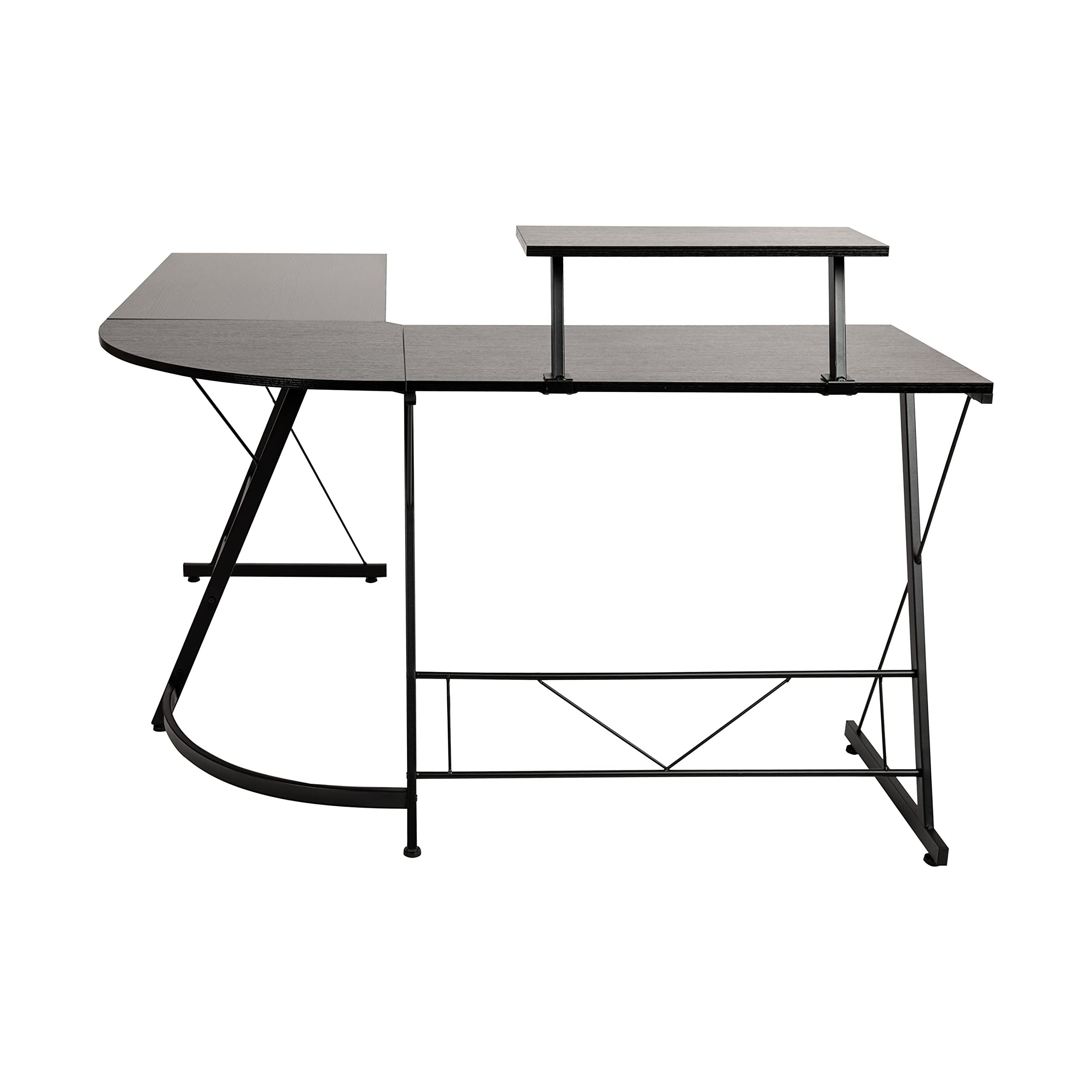 Flash Furniture Ginny Corner Desk - Black/Black Space Saving L-Shaped Gaming Desk with Monitor Shelf - 71.5