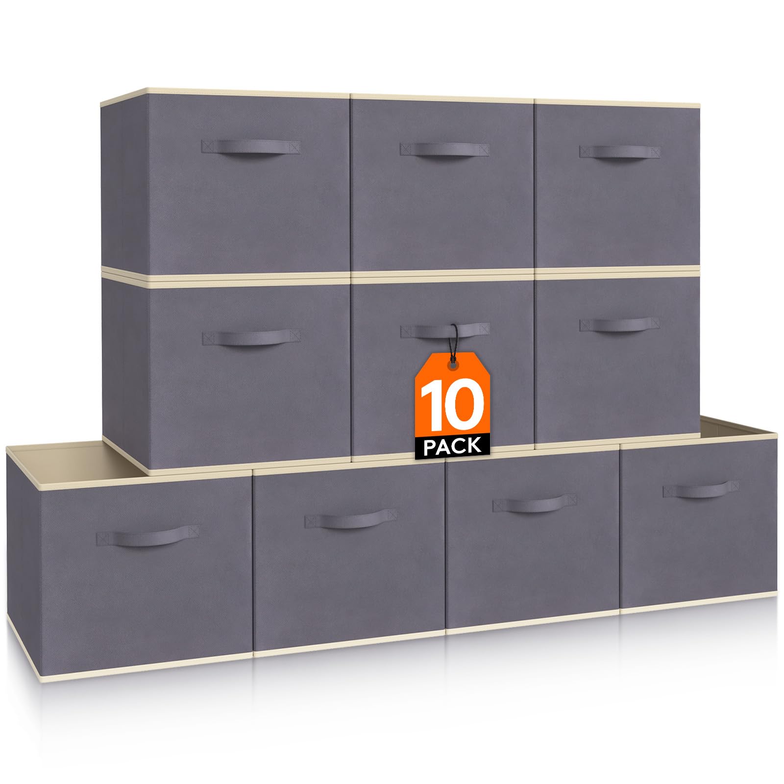 Lifewit 10-Pack Foldable Fabric Storage Cubes - 11 Inch Decorative Organizer Bins with Handles for Shelves, Closet & Storage Room | Multi-Color Fabric Baskets for Home Organization, Kids Toys & Office Supplies (Gray)