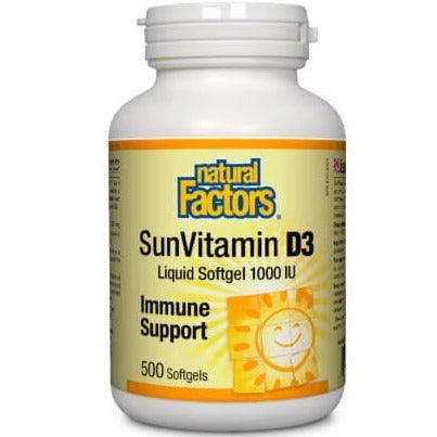 Natural Factors Vitamin D3 1000IU Softgels (500 Count) - Supports Bone Health & Immune System - Ideal for Daily Supplementation & Indoor Lifestyles