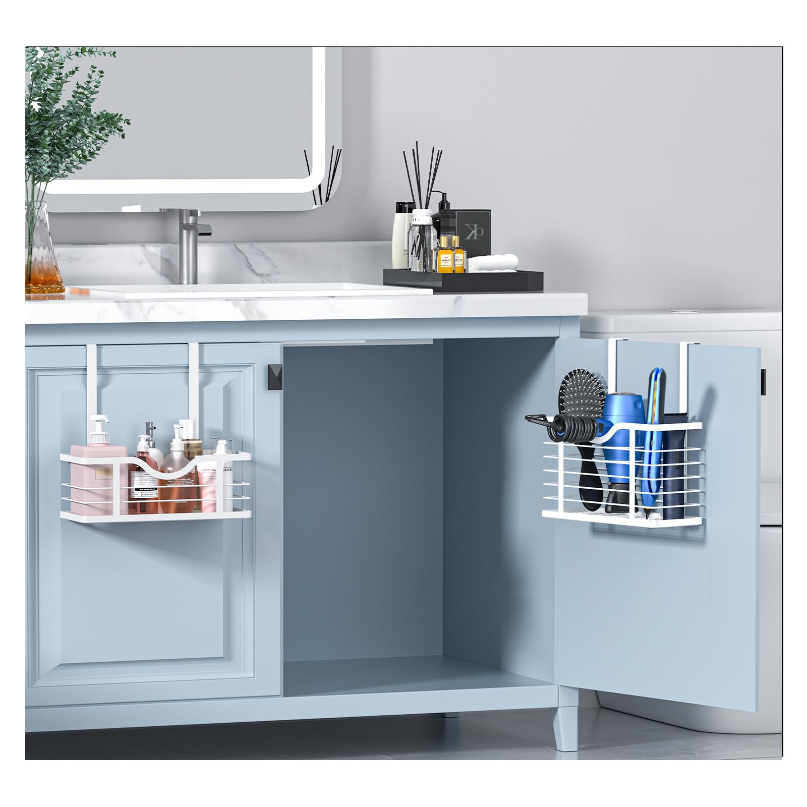 Carwiner 2-Pack Adjustable Height Hair Dryer Holder & Hair Tool Organizer - Wall Mounted or Cabinet Door Mount for Blow Dryers, Straighteners - Perfect for Bathroom Storage & Salon Organization