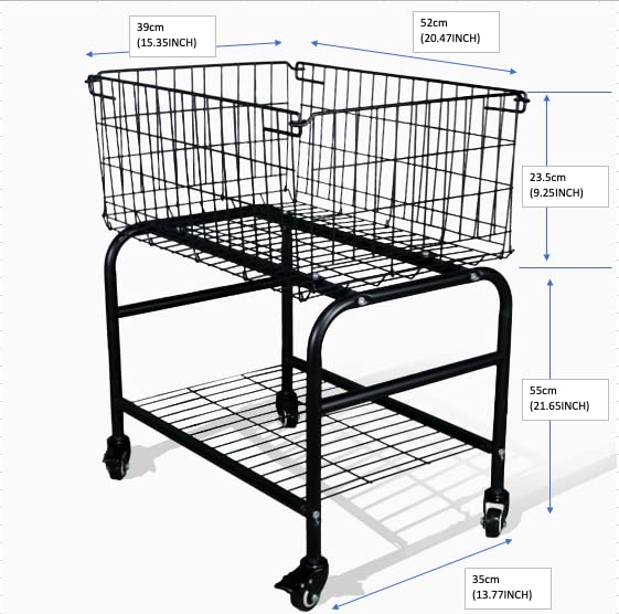 Rolling Laundry Basket on Wheels - Black Metal Garment Storage Cart with Wheels | Portable Clothes Hamper for Bedroom, Laundry Room & Dorm Organization