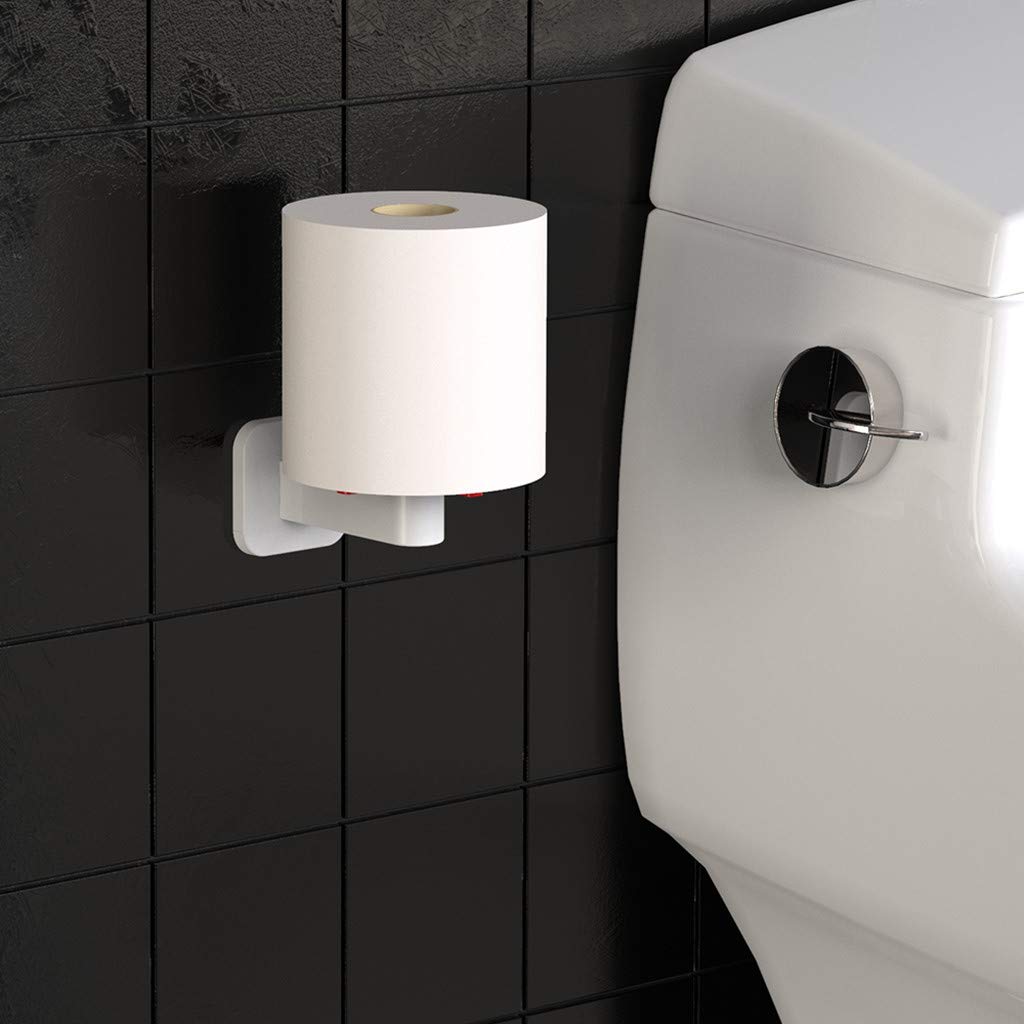 Gallity No Drill Self Adhesive Toilet Paper Holder - Wall Mounted Bathroom Tissue Roll Dispenser Storage Rack - White Space Saving Bath Organizer for Small Bathrooms, RVs & Apartments