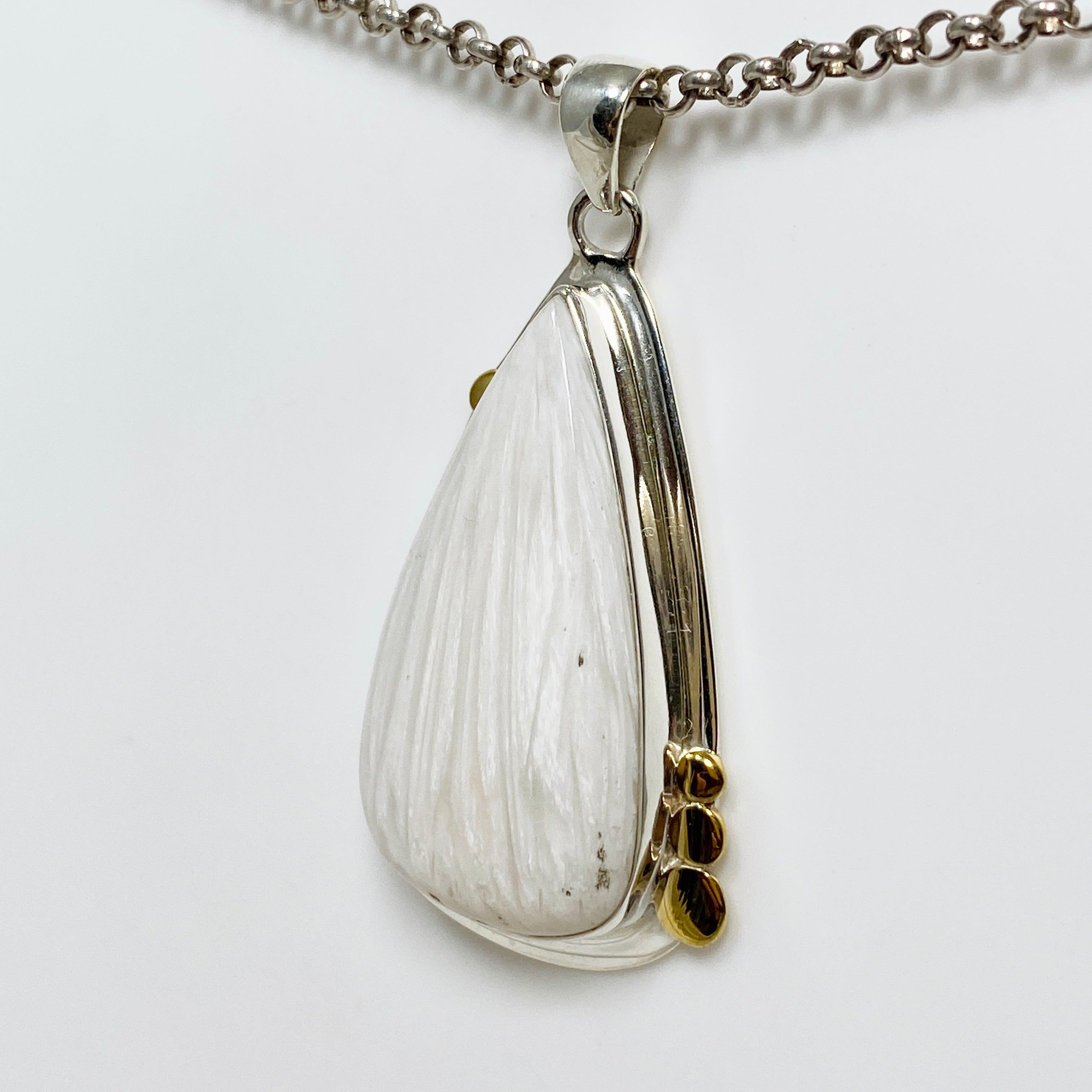 Natural Scolecite Teardrop Pendant Necklace in Sterling Silver Setting - Healing Crystal Jewelry for Meditation, Energy Balancing & Spiritual Gifts (KPGJ4509)