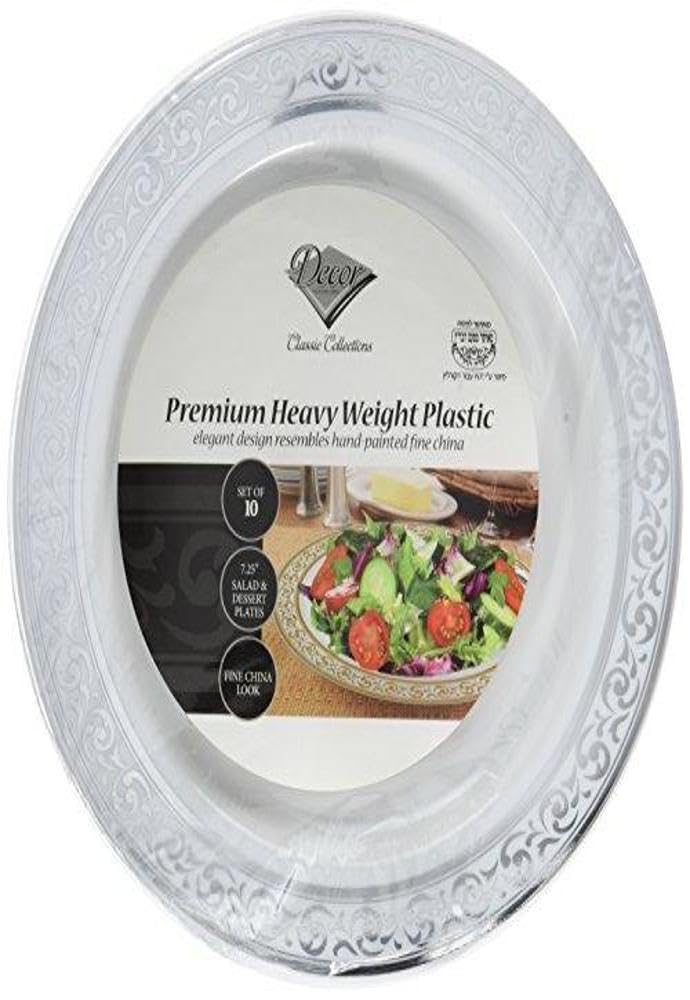 Premium White and Silver 7-Inch Dinner Plates - Set of 10 | Elegant Tableware for Formal Dining, Wedding Receptions & Holiday Entertaining