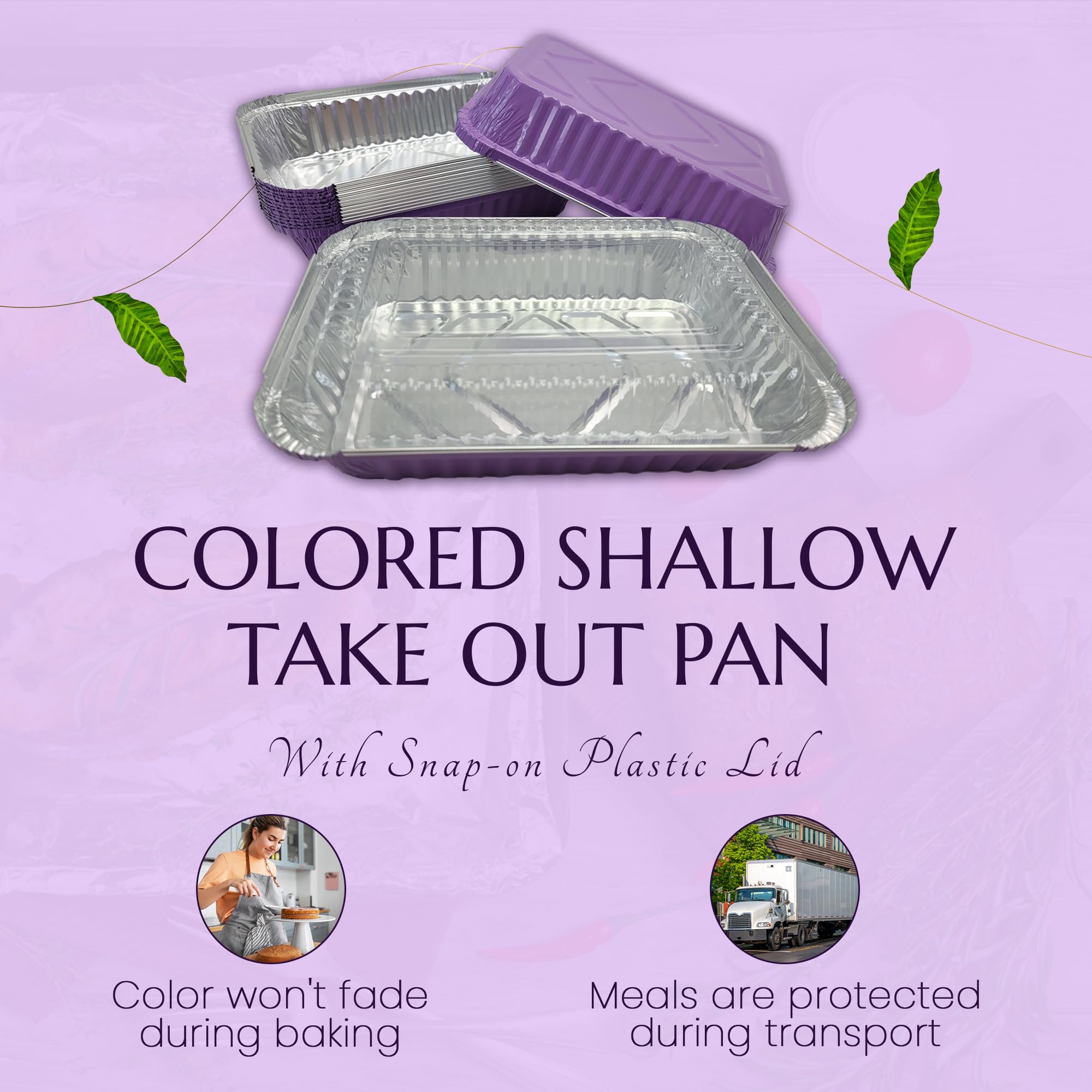 KitchenDance 1.5 LB Colored Aluminum Foil Oblong Pans with Plastic Lids - Durable Shallow Foil Containers for Cooking, Baking, Freezing & Food Storage - Perfect for Commercial Kitchens, Home Use, Meal Prep & Party Serving (6417P)