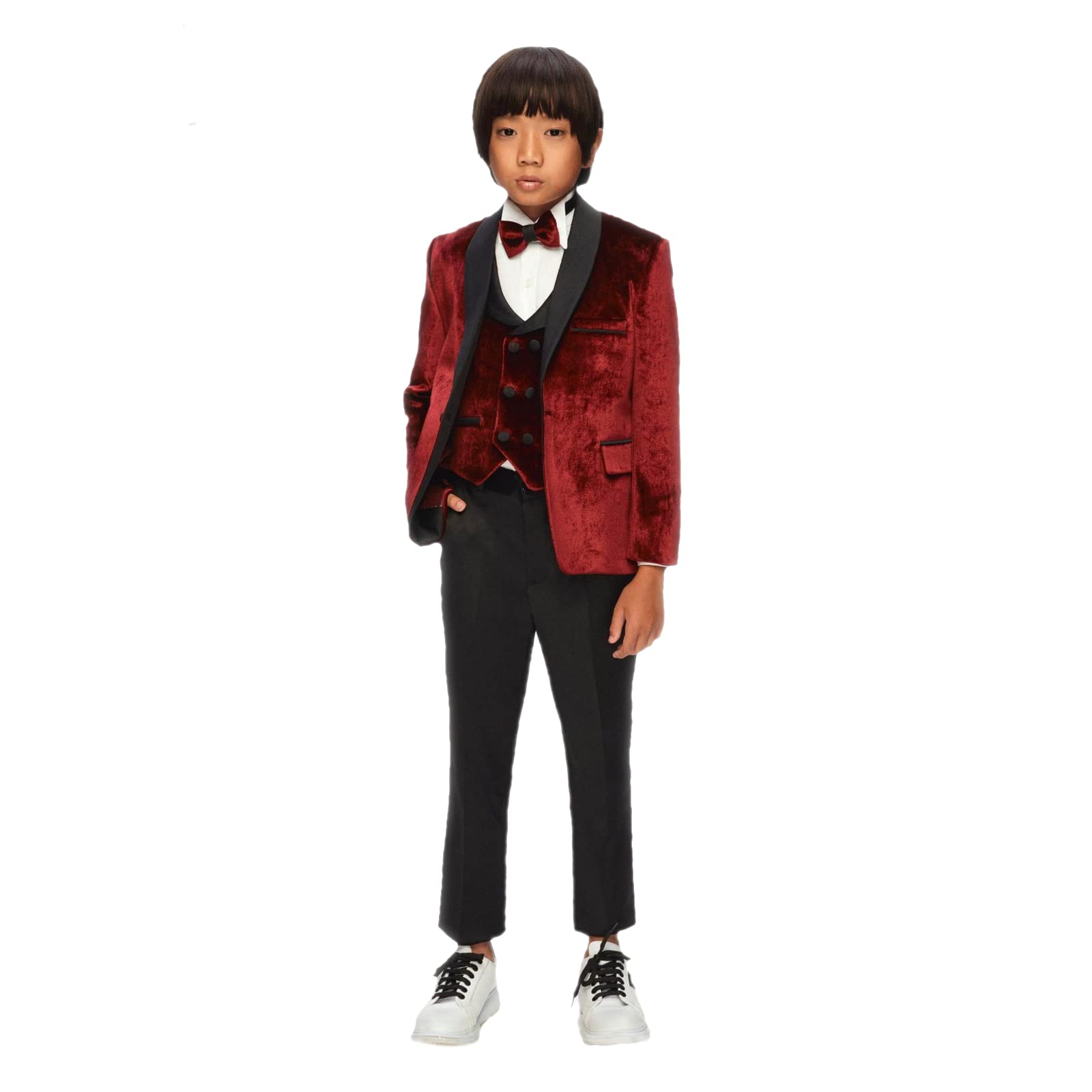 Boys Blue 6-Piece Formal Suit Set - Plaid Velvet Tuxedo with Glitter Paisley for Wedding, Prom & Page Boy (Ages 1-16) | Perfect for Special Occasions & Holiday Events