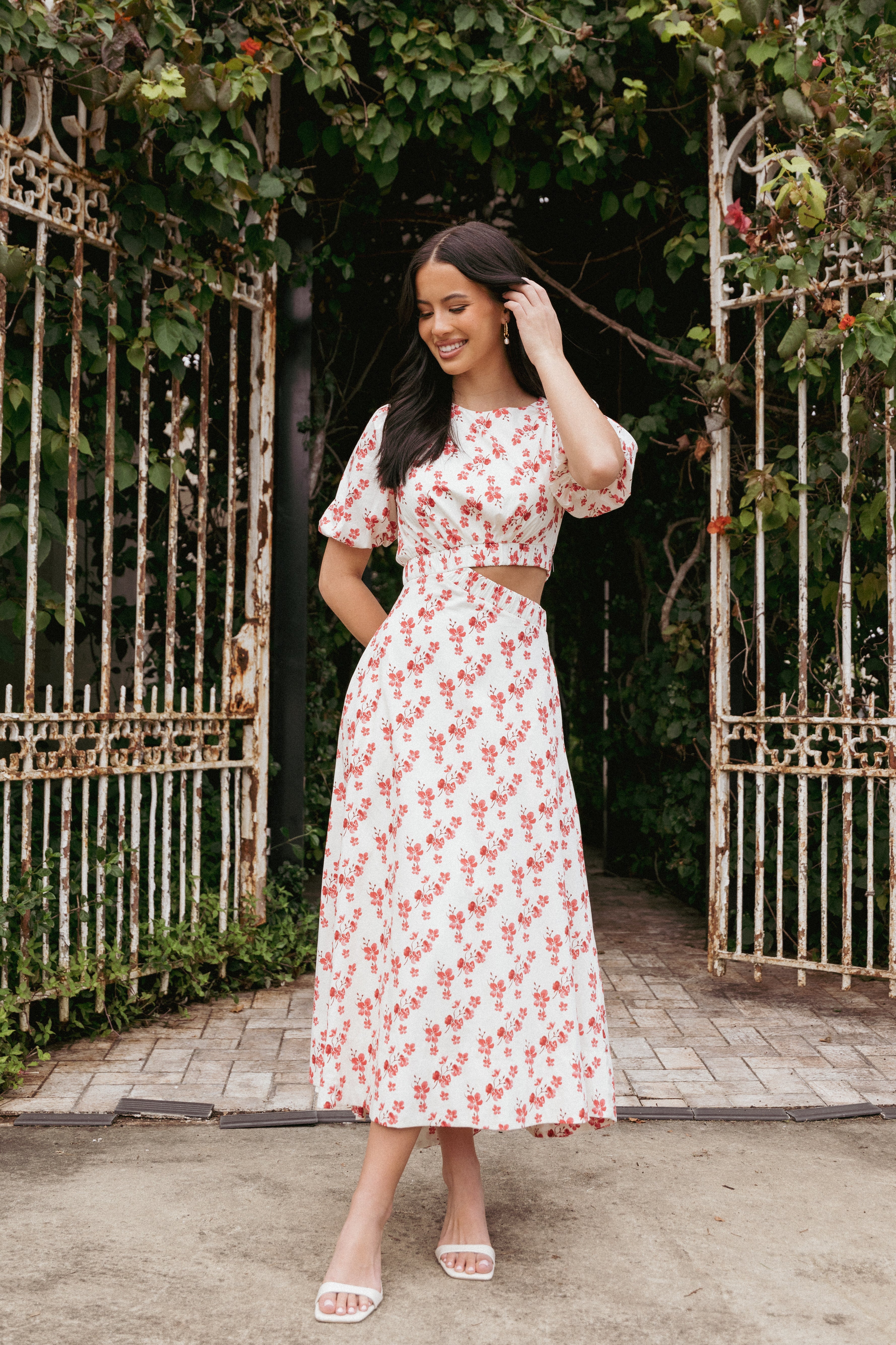Aminah Puff Sleeve Dress - Red Floral Print Women's Summer Dress for Casual Wear, Party & Date Night