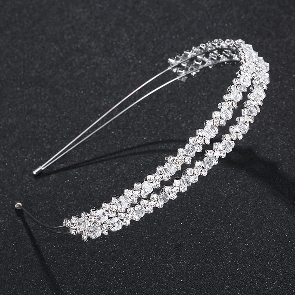 Lurrose Double Layer Silver Hair Hoop Rhinestone Headband - Elegant Wedding Hair Loop Clasp for Brides, Prom, Parties & Special Occasions