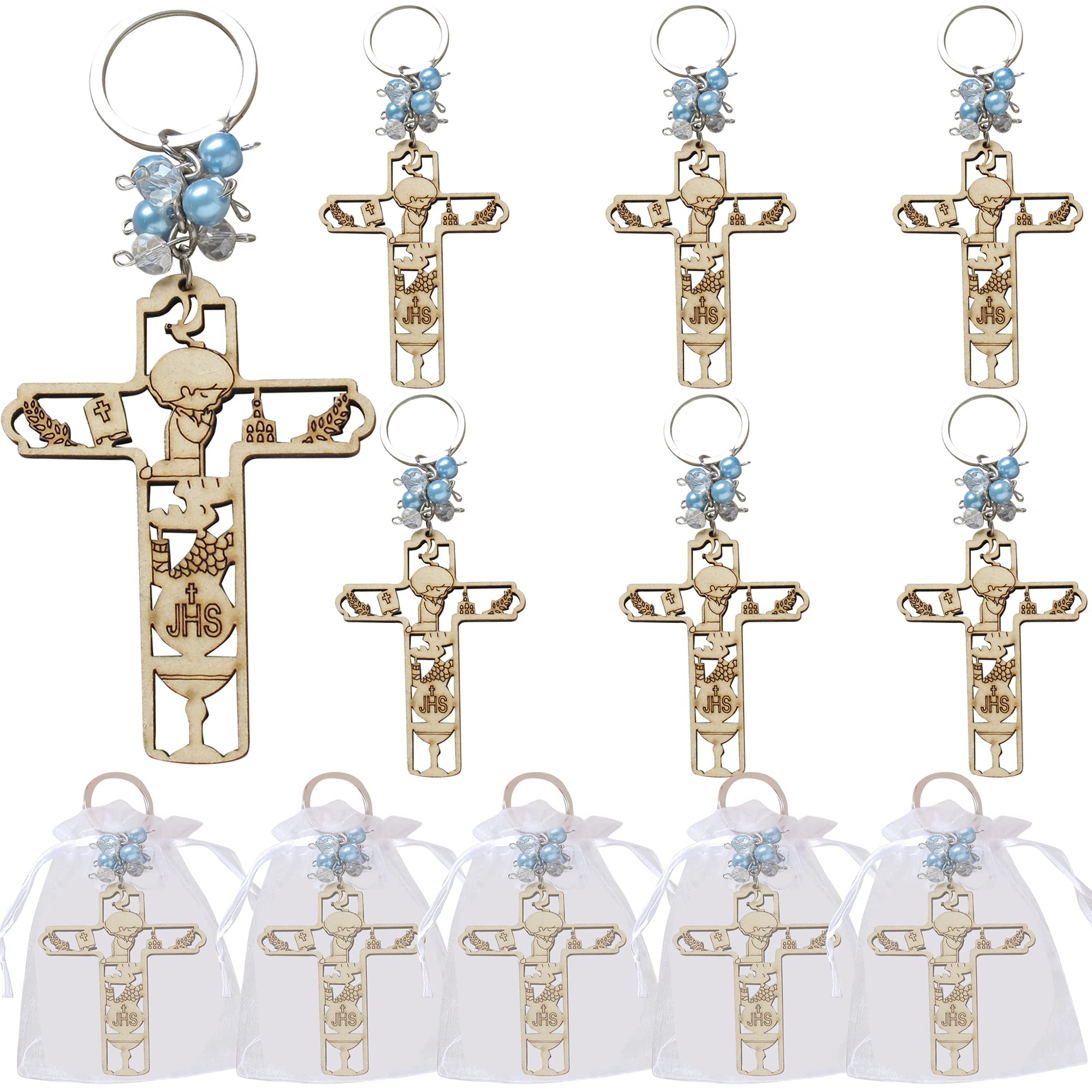 12-Piece First Holy Communion Wooden Keychain Set - Religious Keepsake Gift for Boys, Party Favors, Baptism Souvenirs - Perfect for Church Events, Sunday School, and Christian Celebrations