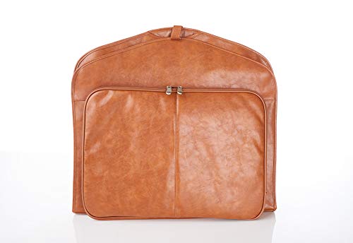 Premium Leather Garment Bag for Travel - Tan Brown Luxury Suit Cover with Shoulder Strap | Business Trips, Weddings & Formal Events