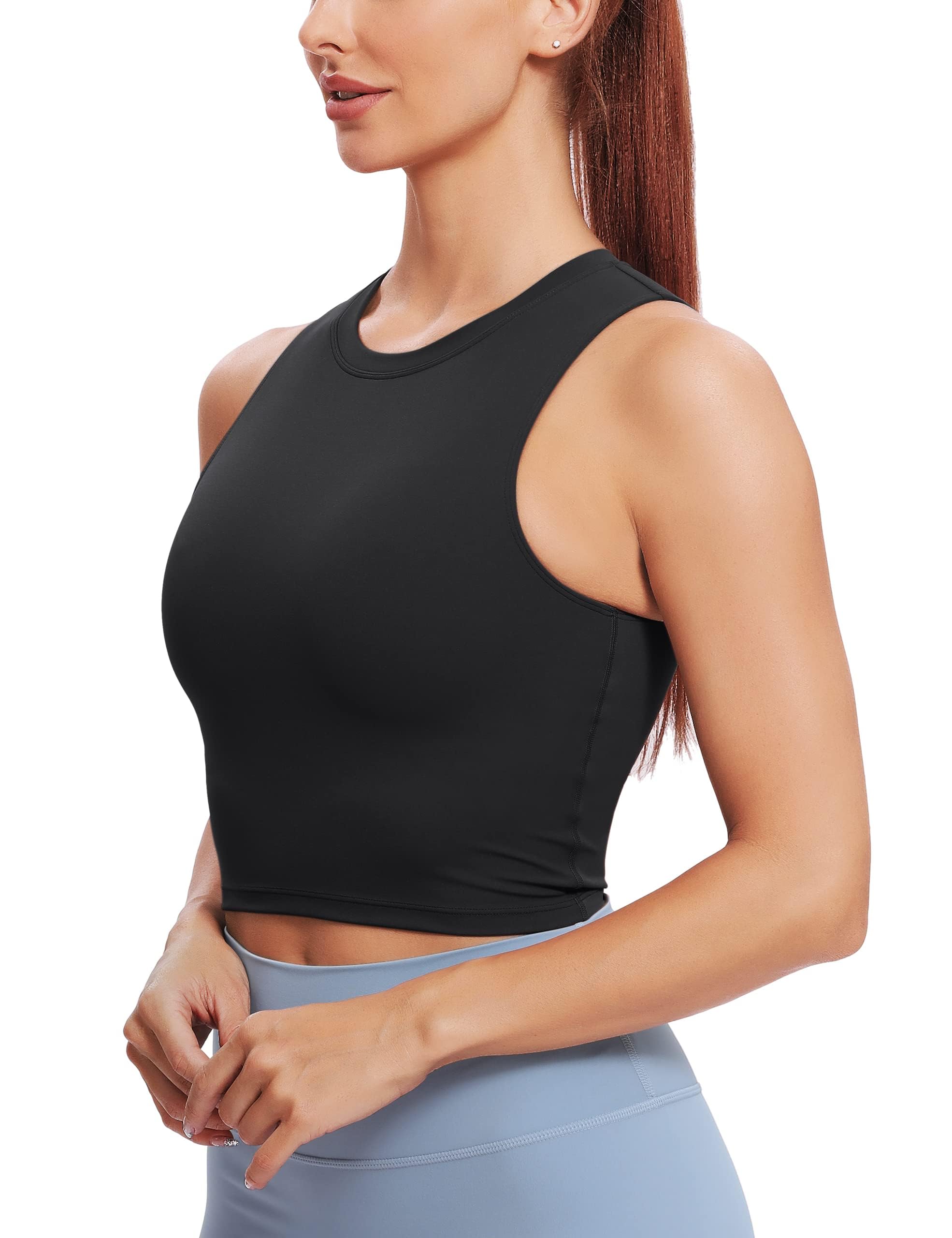 Women's Sleeveless Halter Neck Double Lined Casual Basic Tank Crop Tops - Summer Beachwear, Yoga, Gym & Everyday Wear