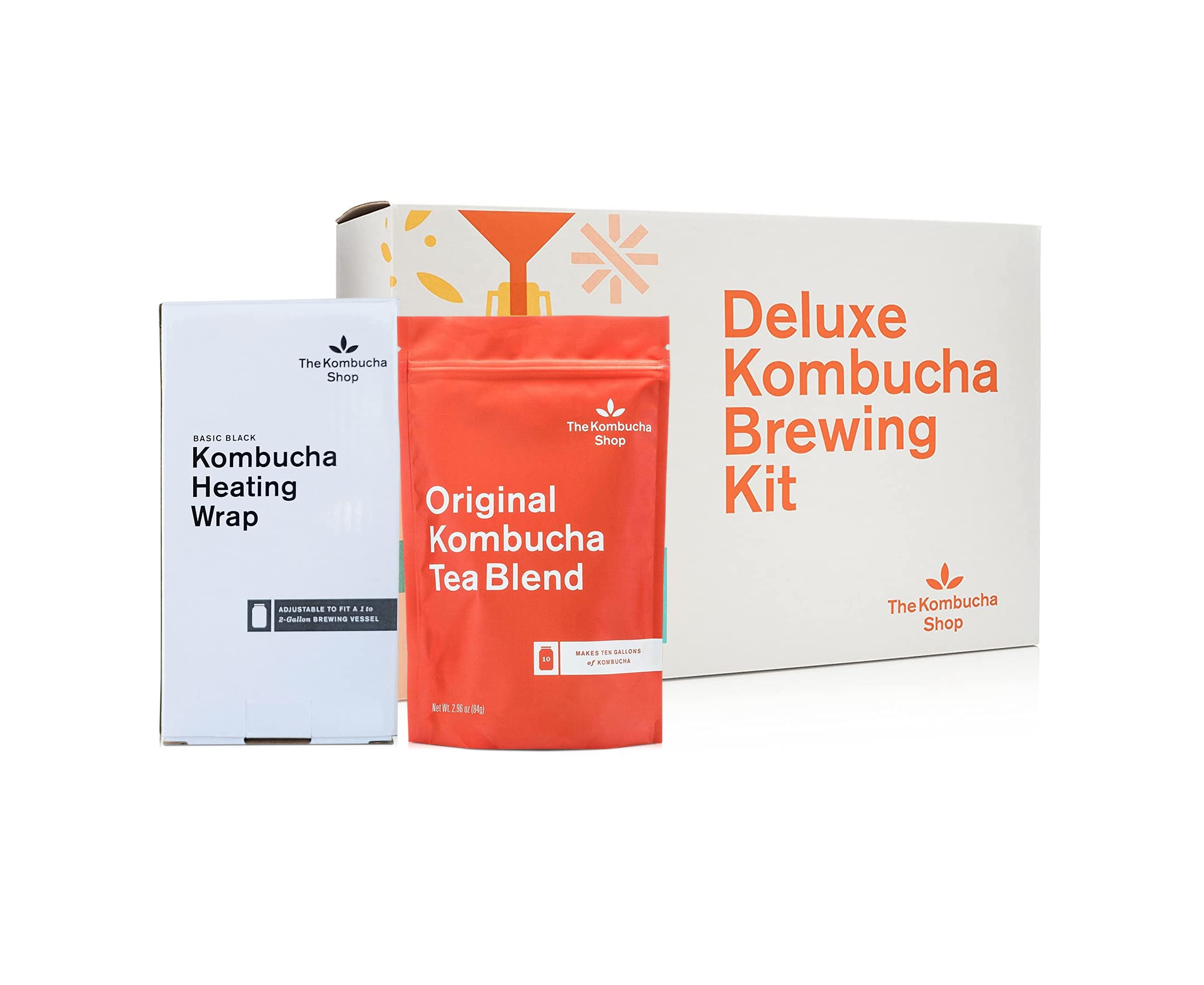 Premium Kombucha Brewing Kit - Includes 6 Swing Top Bottles, Stainless Steel Funnel, Custom Brush & Tea for 10 Gallons | Home Brewing Starter Set for Healthy Probiotic Drinks | Perfect for Beginners & Kombucha Enthusiasts