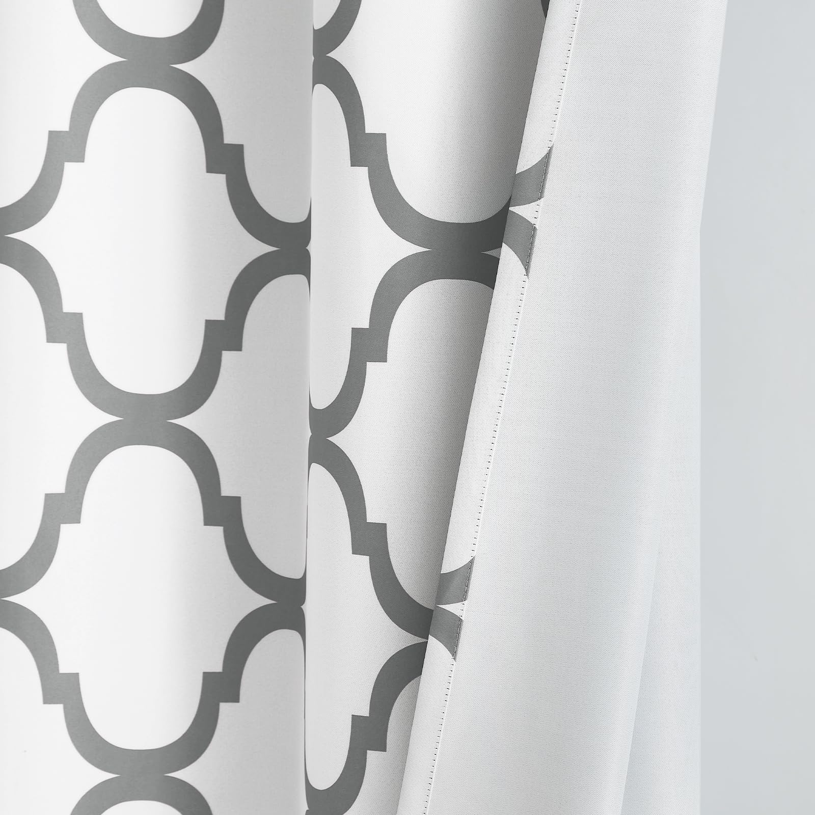 Melodieux Set of 2 Moroccan Style Tier Curtains - Geometric Lattice Design, Rod Pocket for Kitchen, Cafe & Bathroom - 24 Inch Length, Off White/Grey - Perfect for Small Windows, Home Decor & Boho Chic Interiors