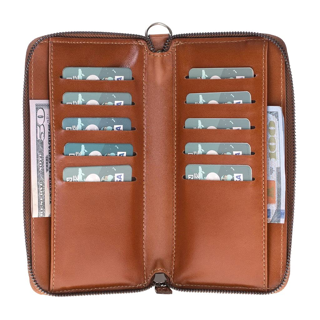 Premium Apple Full Grain Leather Wallet for Men & Women - Handmade RFID Blocking Phone Case with 8 Card Slots - Large Russet Brown Leather Pouch (Perfect for Everyday Carry, Travel & Business Use)