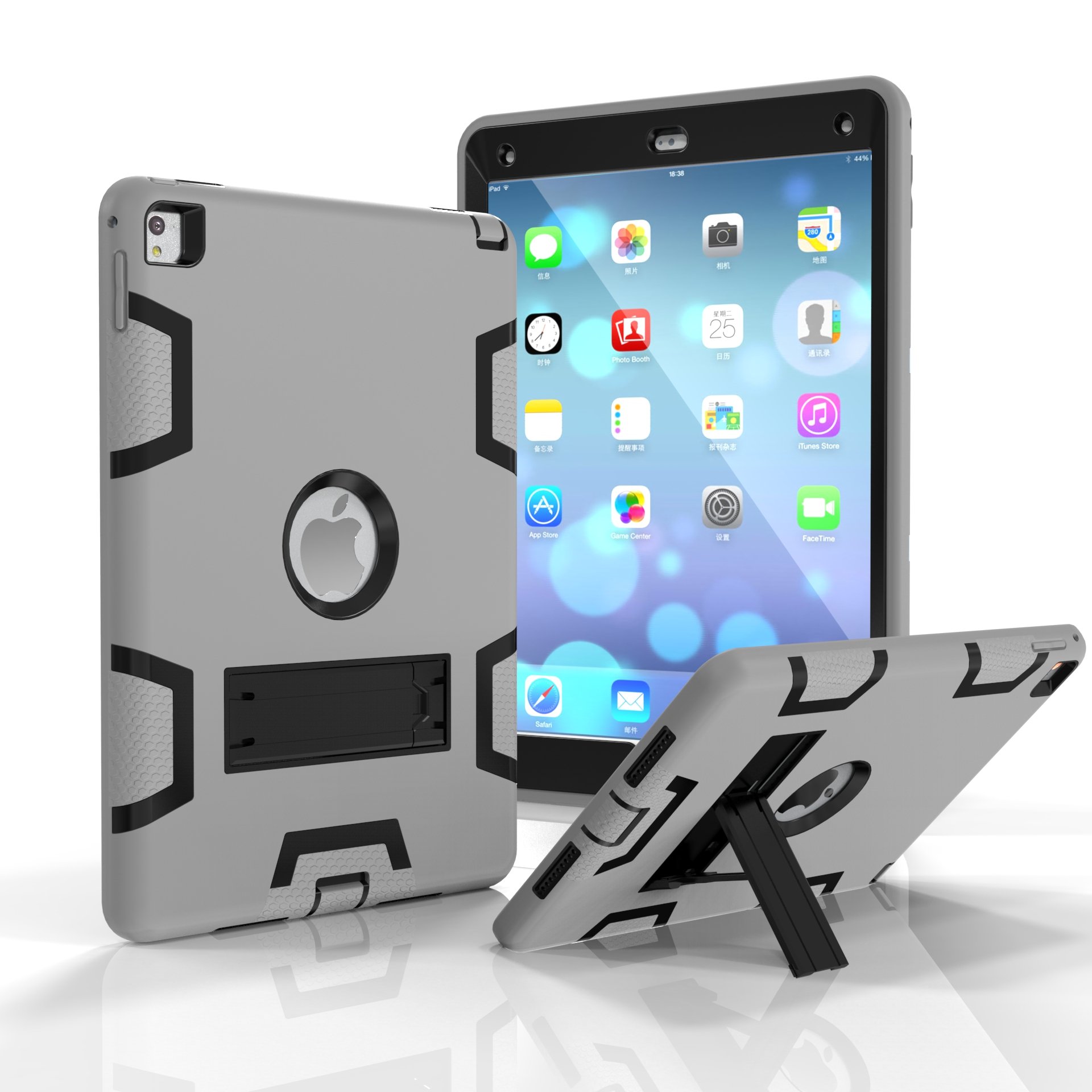 Premium Shockproof iPad Air 2 Case - Heavy Duty 3-Layer Hybrid Protective Cover with Kickstand for Apple iPad 6/Air 2 (2014 Model) | Rugged PC & Silicone Armor Defender | Perfect for Outdoor, Travel & Work Protection