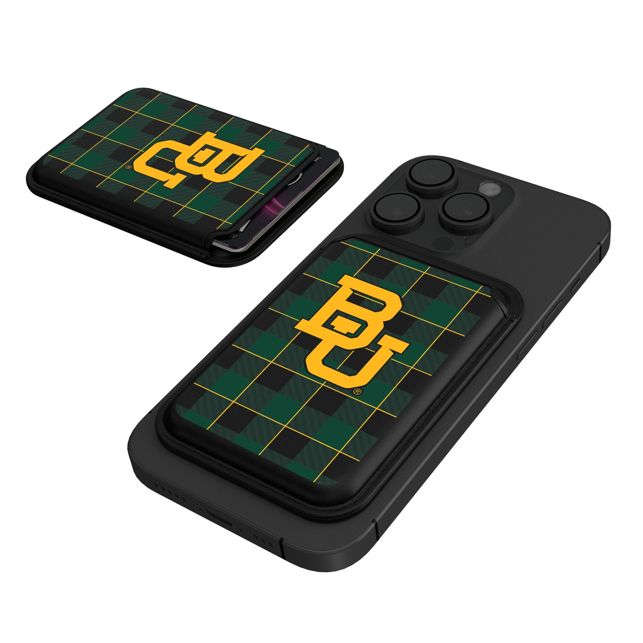 Baylor University Bears Plaid Black Magnetic Credit Card Wallet - Stylish & Secure for Everyday Use, Travel, and Game Day
