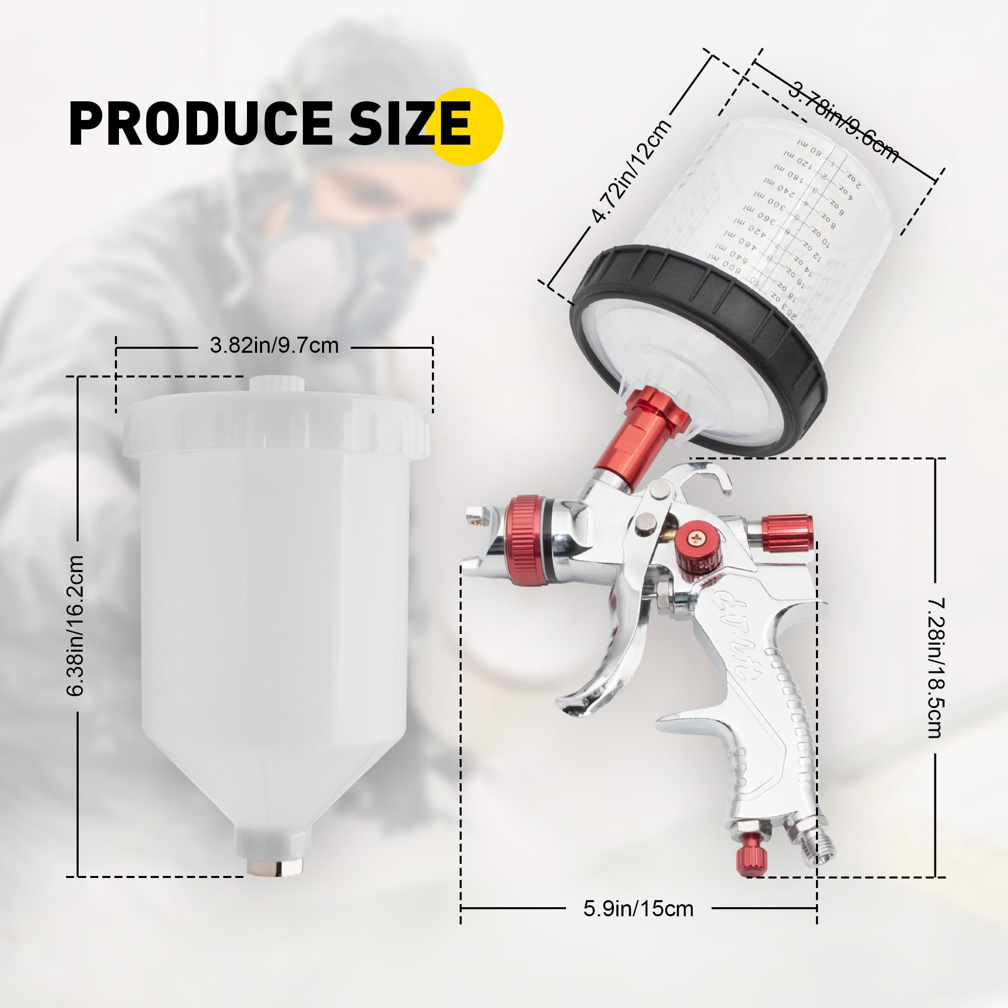 Professional HVLP Gravity Feed Spray Gun Kit - 1.4/1.7/2.0mm Nozzles, 600cc Paint Cups & Regulator - Perfect for Automotive Painting, Wood Finishing & DIY Home Projects