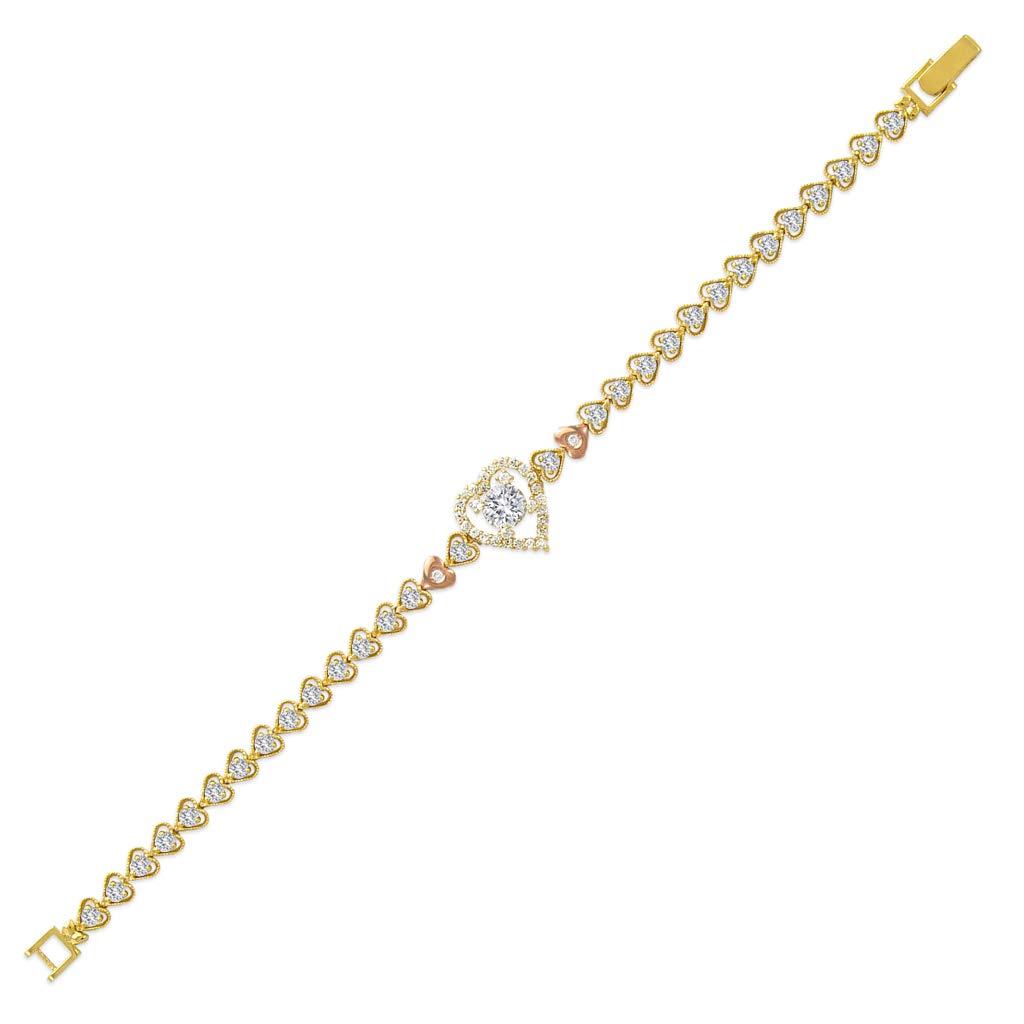 14K Gold Heart CZ Bracelet for Women - Elegant Yellow & White Cubic Zirconia Jewelry Gift - 7 Inch Adjustable - Perfect for Valentine's Day, Anniversary & Special Occasions