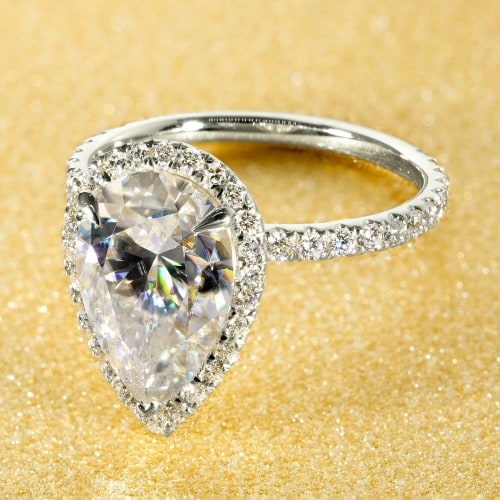 Selina Pear Cut Halo Diamond Engagement Ring in 18K White Gold - Perfect for Proposals, Weddings & Anniversary Gifts