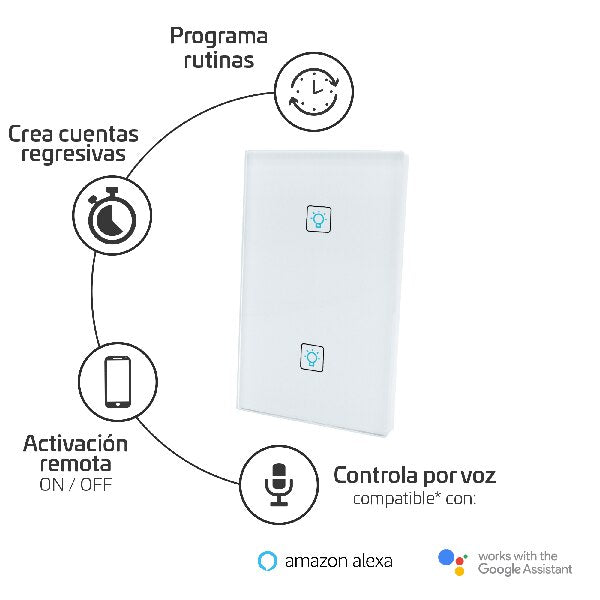 Smart Double Switch for Home - WiFi Light Switch for Smart Home Automation, Voice Control with Alexa & Google Assistant - Perfect for Living Room, Bedroom, and Kitchen Lighting