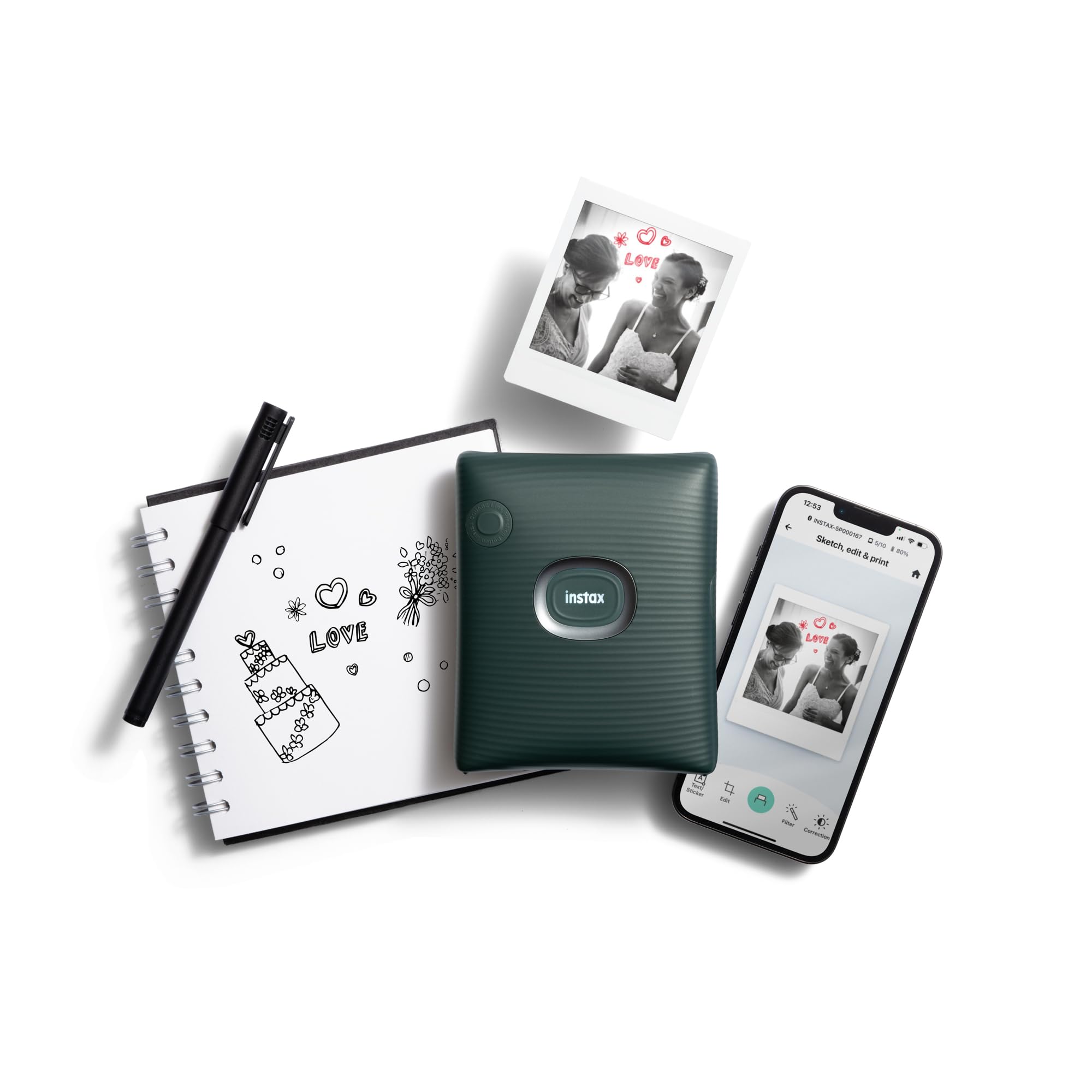 Instax Square Link Smartphone Photo Printer - Print Photos from Phone in Midnight Green | Perfect for Travel, Parties & DIY Scrapbooking