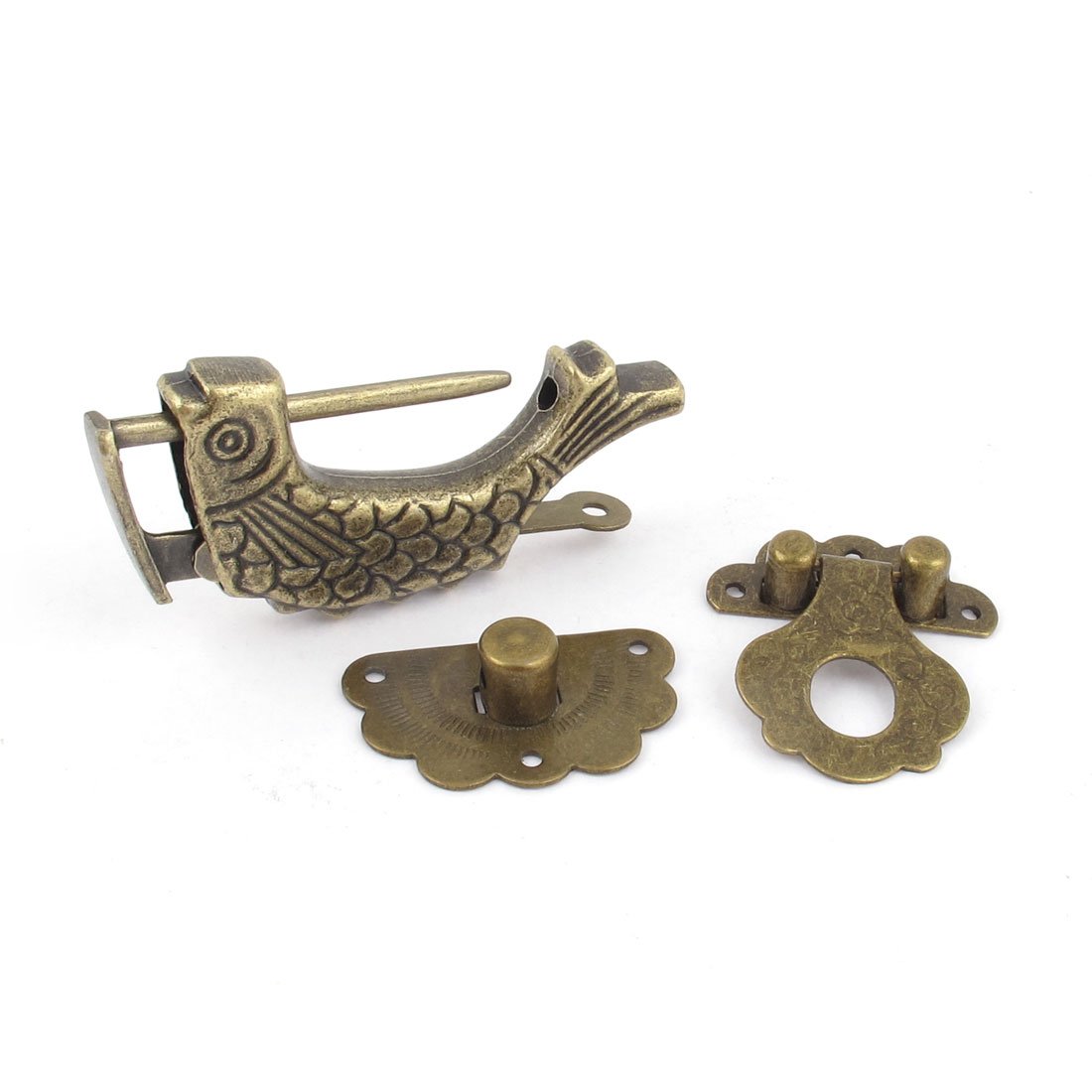 Antique Bronze Chinese Fish Padlock with Key - Vintage Metal Toggle Latch Clasp Set for Jewelry Boxes, Chests & Home Decor