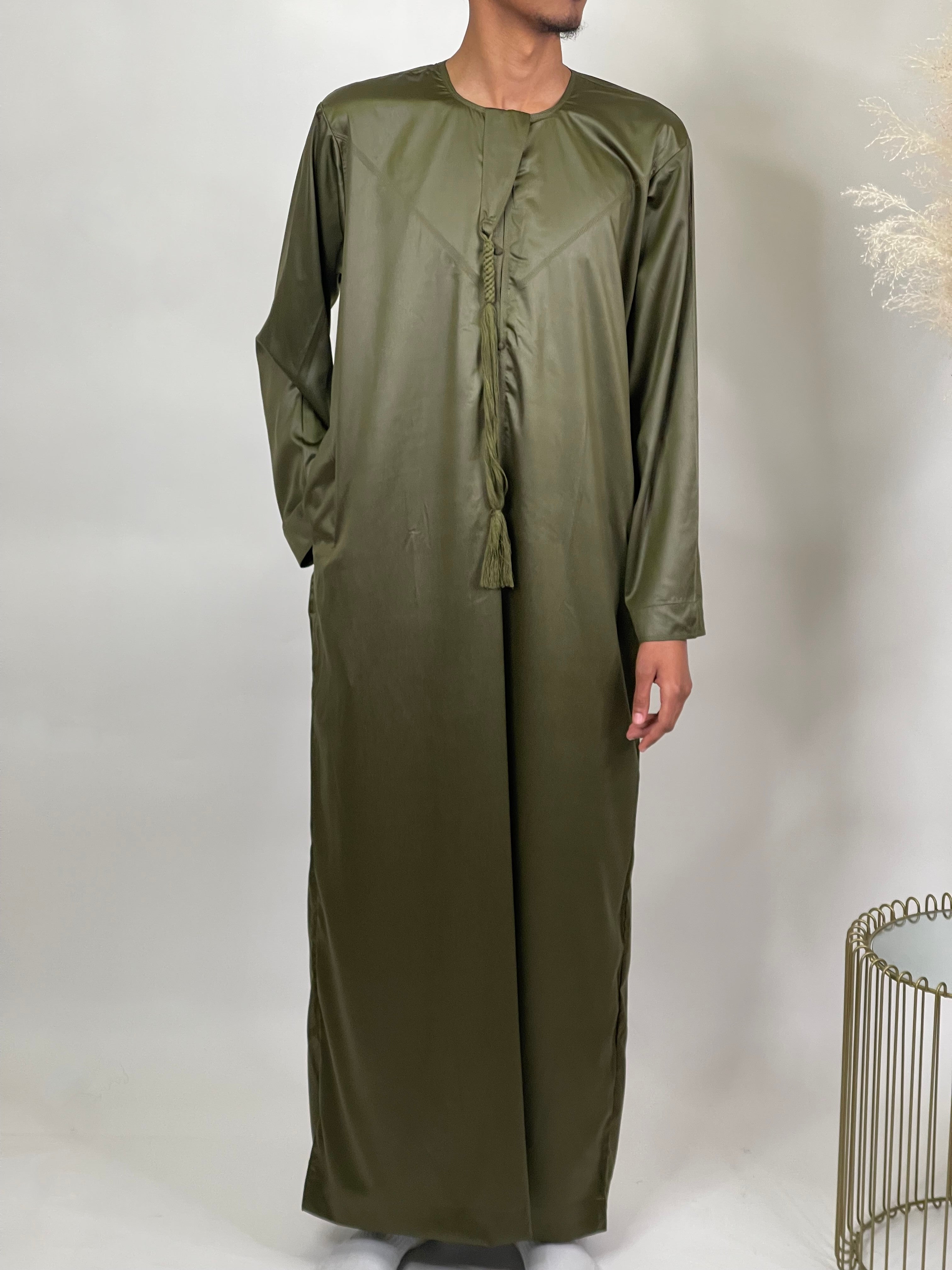 Premium Olive Green Thobe for Men - Traditional Islamic Robe with Embroidery - Perfect for Eid, Prayer & Special Occasions