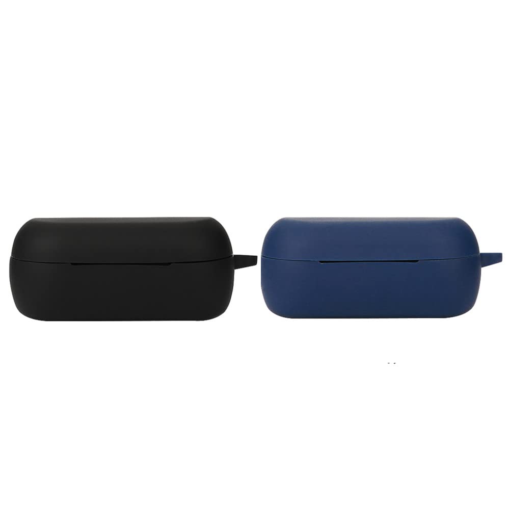2 Pack DAYJOY Soft Silicone Protective Case Cover for Skullcandy Grind Fuel Earbuds - Shockproof Skin Sleeve with Keychain (Black+Blue) - Perfect for Gym, Travel & Daily Use