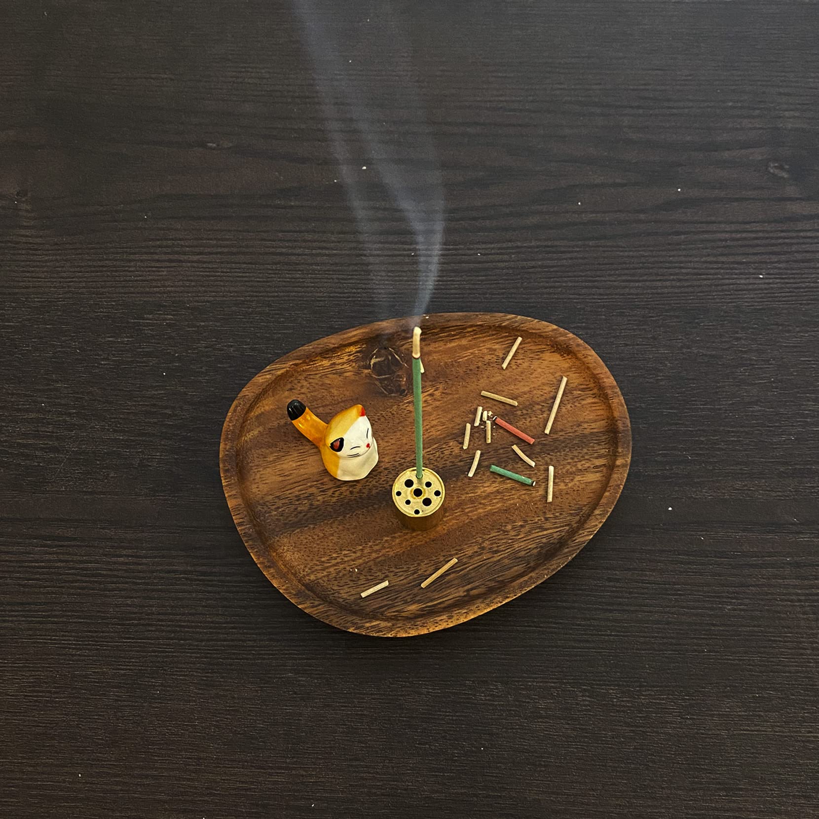 Natural Wooden Incense Holder - Cat Shaped Incense Burner for Aromatherapy & Meditation (Orange Cat Design) | Perfect for Home Decor, Yoga Studios & Relaxation Spaces
