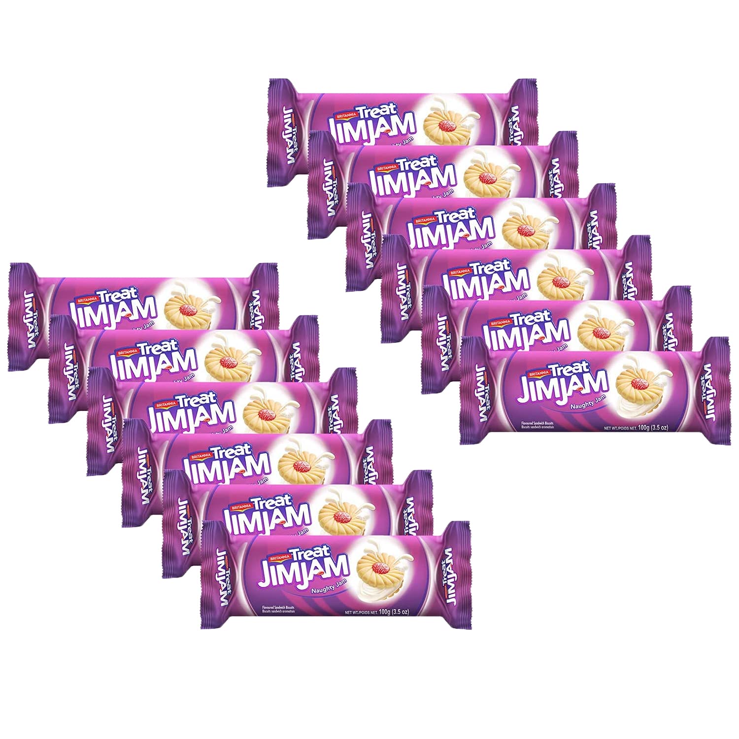 Britannia Jim Jam Biscuits 100g - Breakfast & Tea Time Snacks (Pack of 12) for Office & Home