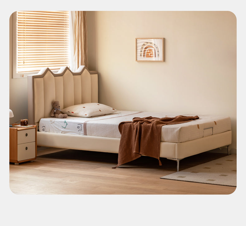 Organic Leather Kids Castle Bed - Cream Style | Safe & Durable Toddler Bed for Boys & Girls | Perfect for Bedrooms, Playrooms & Fantasy Themed Decor