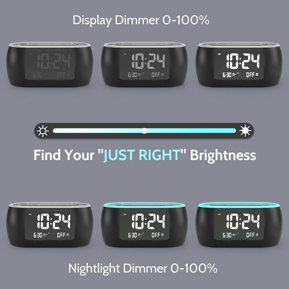 HOUSBAY Glow Small Alarm Clock Radio with 7 Color Night Light - Dual Alarm, Dimmer, USB Charger, Battery Backup, Nap Timer & FM Radio | Perfect for Bedrooms, Nightstands & Travel | Auto-Off Timer for Convenient Use