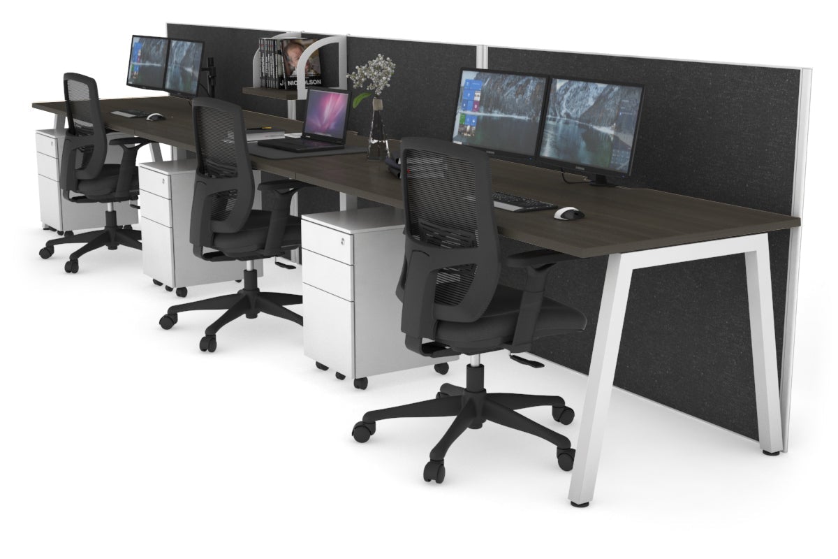 Horizon Quadro 3-Person Office Workstation - 1400L x 800W with Cable Management | Modern Office Desk for Collaborative Workspaces, Home Offices & Coworking Spaces