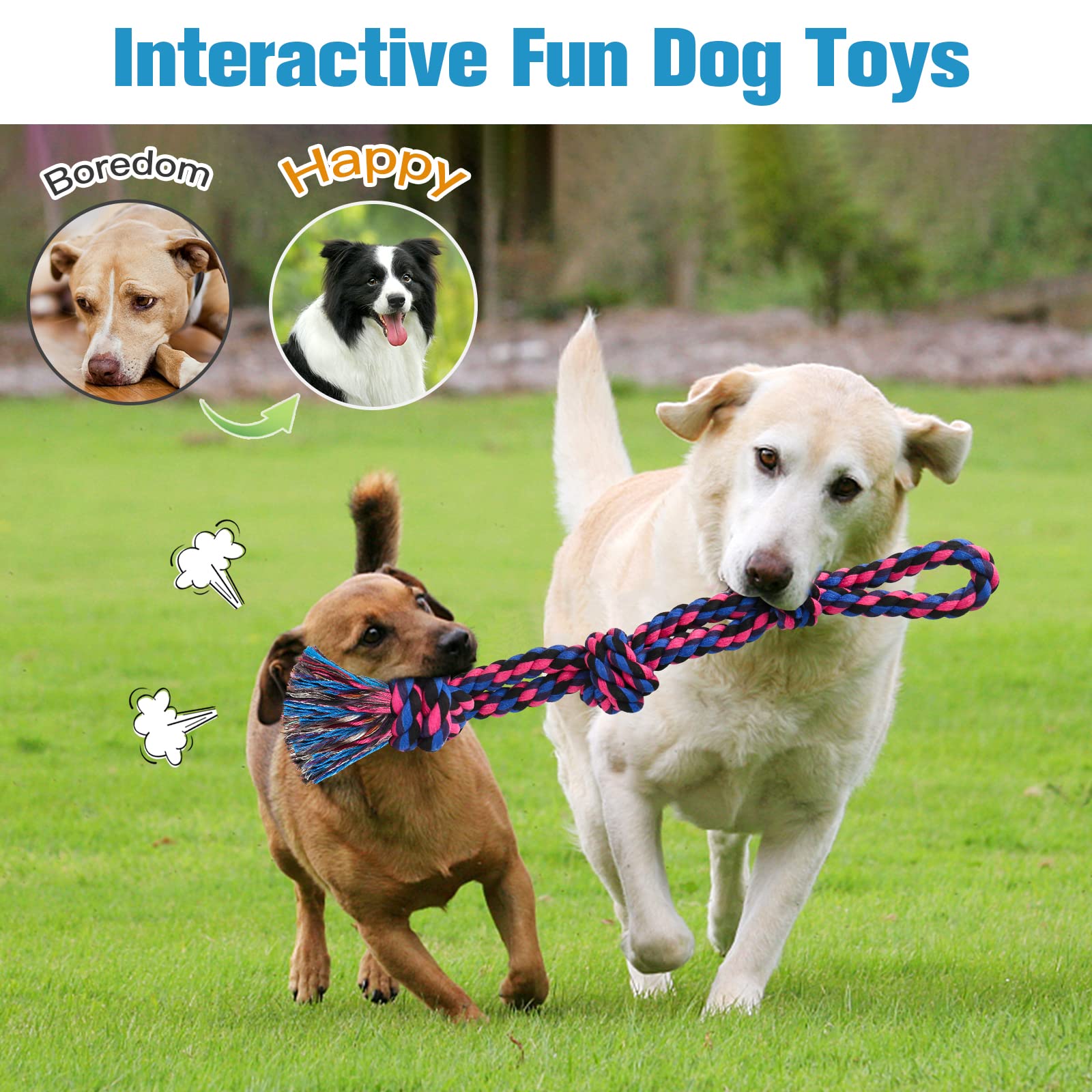 UPSKY Durable Dog Rope Toys - 2 Pack Nearly Indestructible Chew Toys for Medium & Large Breed Dogs | Dental Cleaning, Teething Relief & Tug-of-War Play | Perfect for Aggressive Chewers & Boredom Busters - Great for Indoor/Outdoor Playtime & Training Sessions