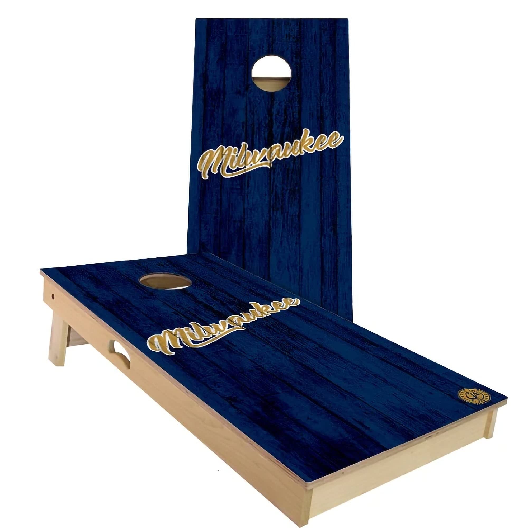 Milwaukee Vintage City Themed Cornhole Game Set - 2 Wooden Boards & 8 Bean Bags - Outdoor Lawn Games for Backyard, Tailgating, and Parties - Multiple Sizes & Accessories Included