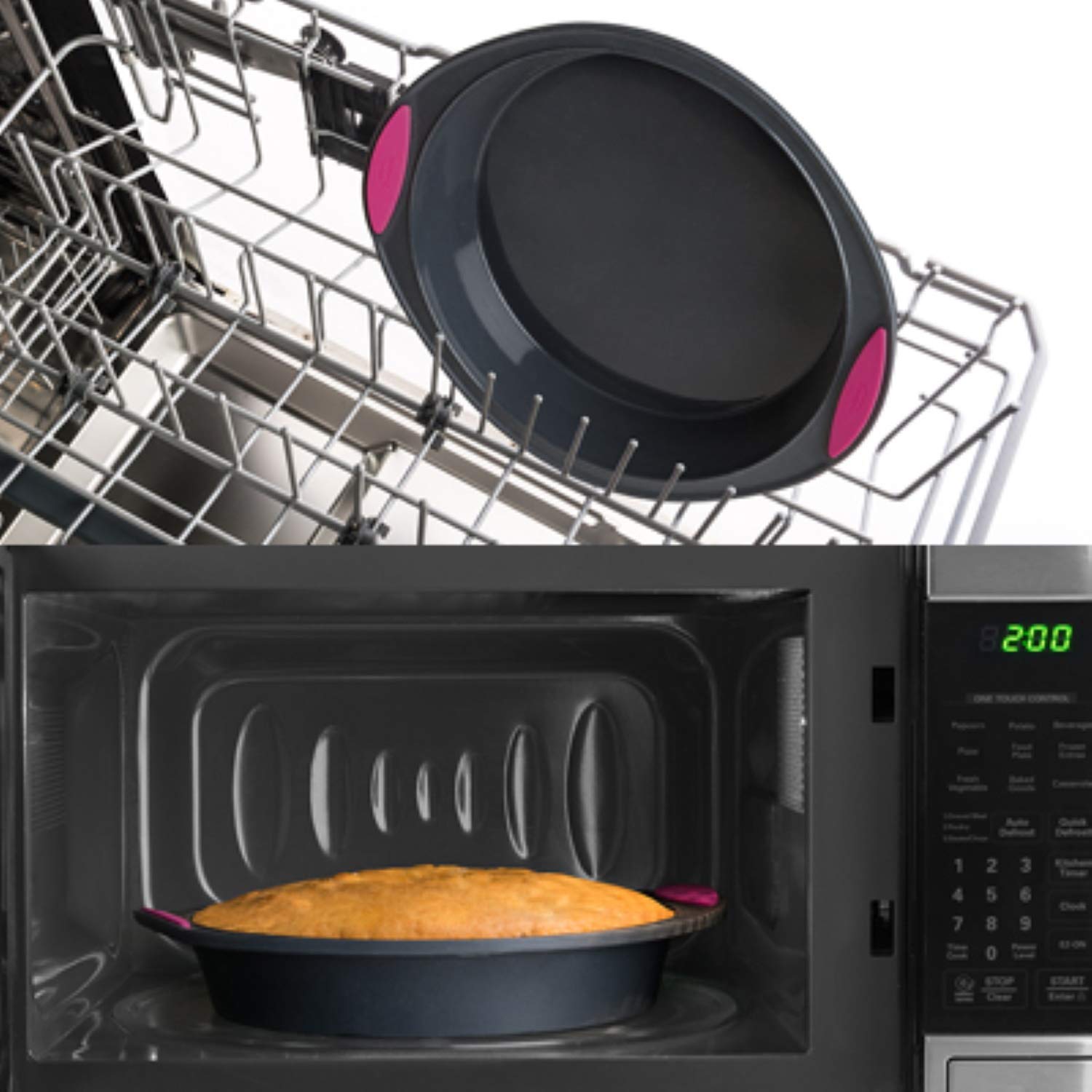 Trudeau 9-Inch Round Silicone Cake Pan - Fuchsia Non-Stick Baking Mold for Cakes, Cupcakes & Desserts - Perfect for Home Baking, Parties & Holiday Treats