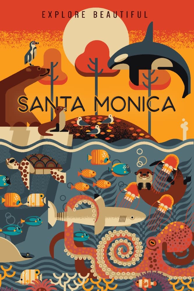 Signed Marine Animals Geometric Art Print - Santa Monica California Wall Decor Poster 24x36 - Perfect for Beach House, Living Room & Office Decor