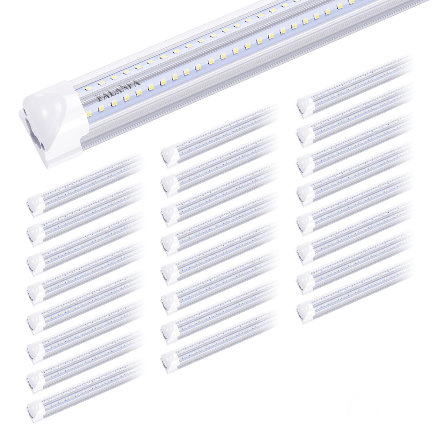 8ft V Shape LED Tube Light - 72W 7200LM Linkable Shop Light with SMD2835 Chips, 6000K Cool White, AC85-277V (25 Pack) - Perfect for Warehouses, Garages, and Commercial Refrigerator Lighting