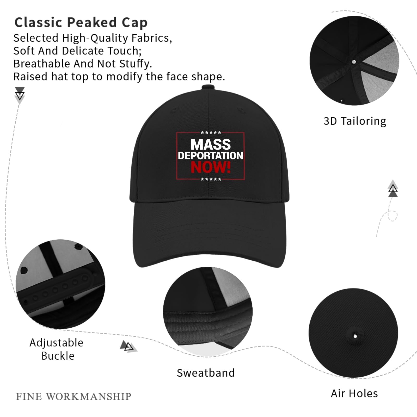 Trump 2024 Mass Deportation Baseball Cap - Breathable Men's Workout & Fashion Hat with Sun Visor - Perfect for Gym, Outdoor Activities & Political Support