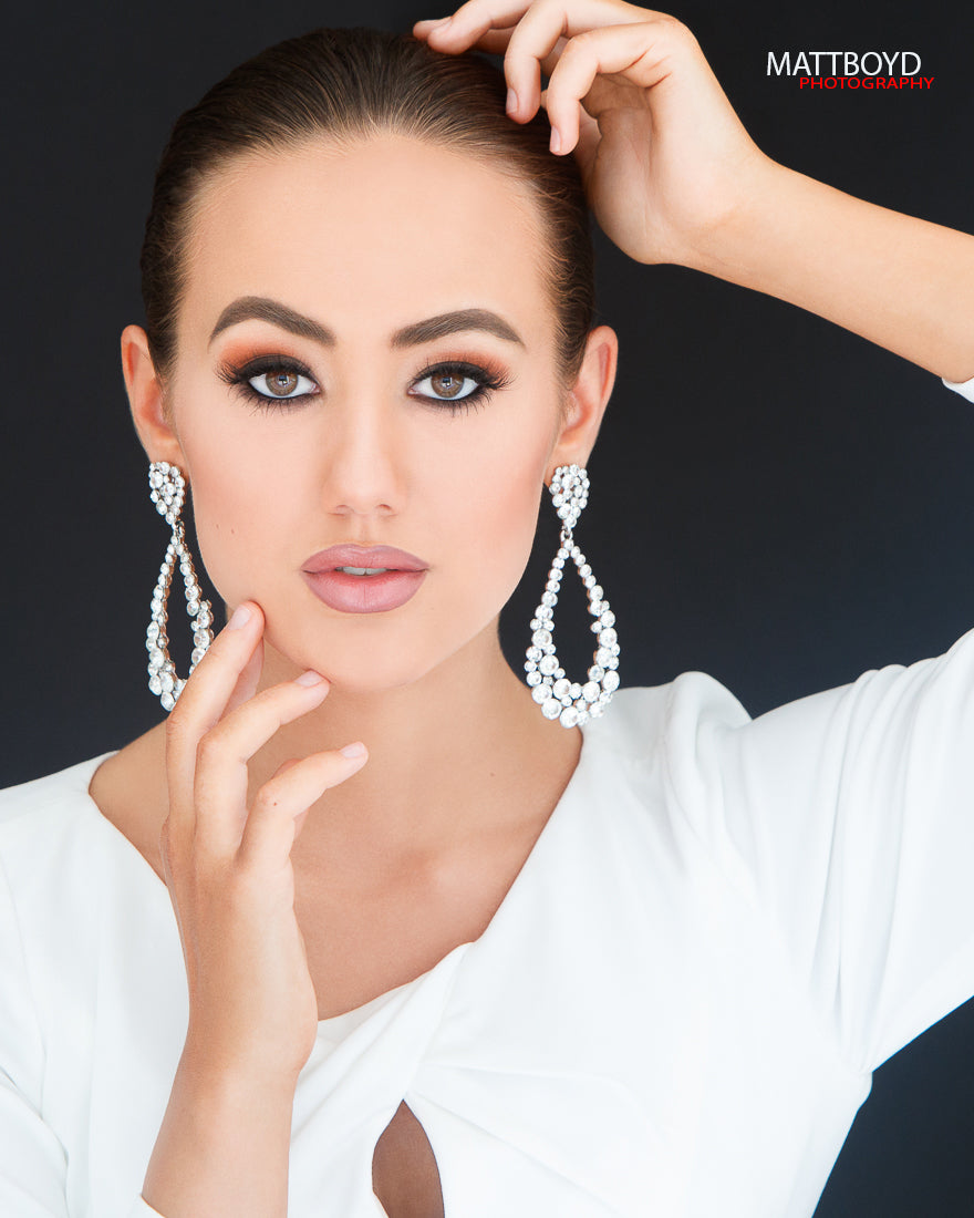 Big Peach Crystal Pageant Earrings – Elegant Peach Stud Earrings for Women | 294847 | Perfect for Pageants, Weddings & Special Occasions