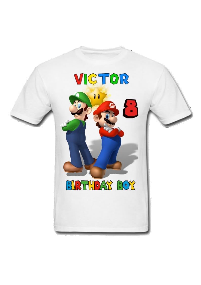 Custom Mario Birthday T-Shirt for Kids - Personalized Name & Age (4T) - Family Matching Outfits for Mario Themed Parties & Gifts
