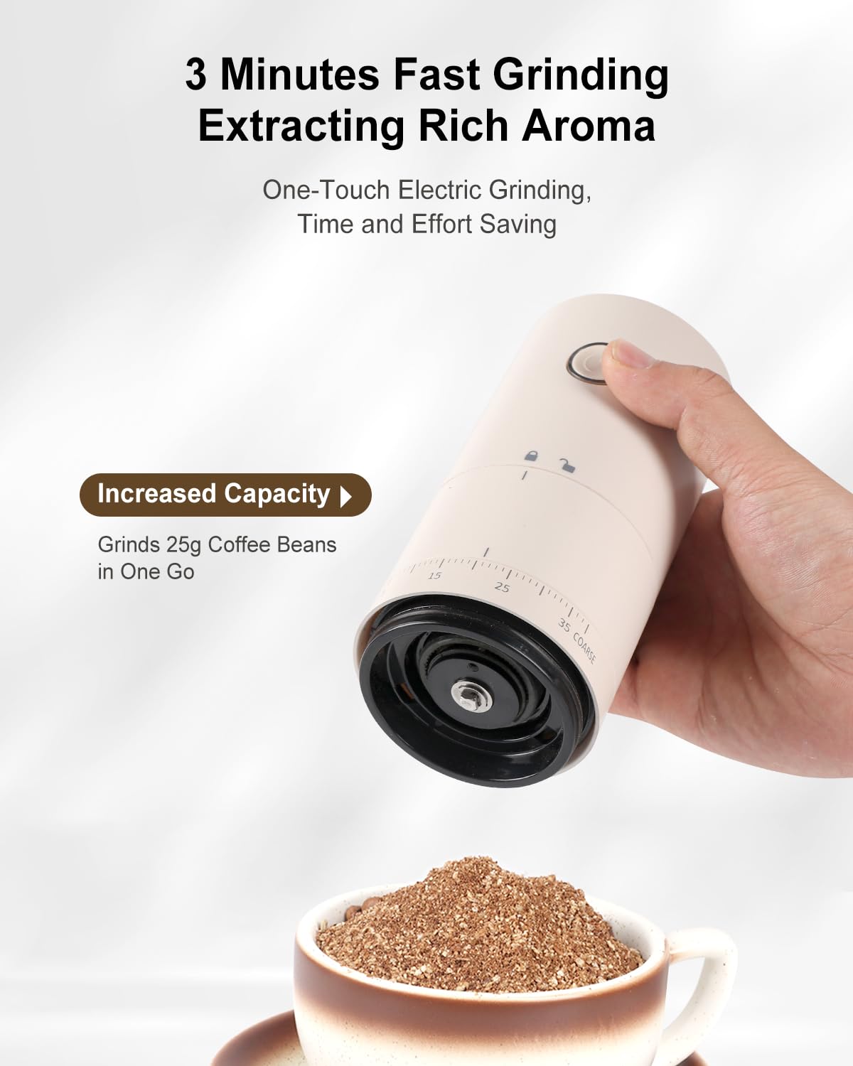 Premium Portable Electric Coffee Grinder with Ceramic Burr - 38 Adjustable Grind Settings, USB-C Rechargeable, Auto-Stop Function | Perfect for Espresso, French Press, Pour Over & Cold Brew | Ideal for Home, Office & Travel Use