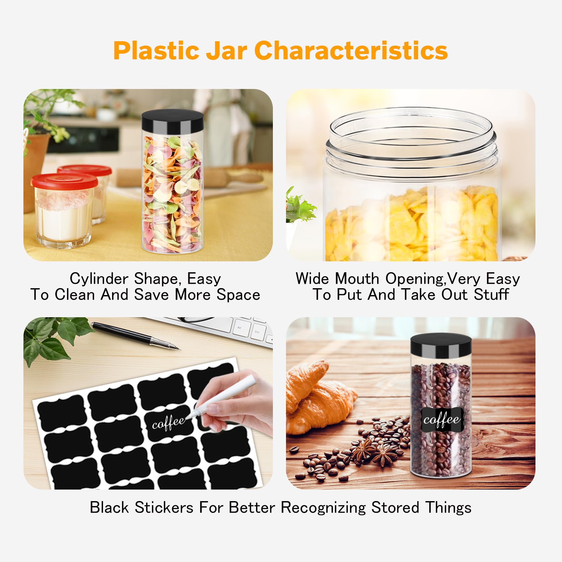 16oz Clear Plastic Jars with Black Lids - 16 Pack Small Empty Round PET Containers for Slime, Cosmetics, Food Storage | Airtight Kitchen Jars for Spices, Dry Food, Butter, Cream & DIY Crafts | Perfect for Home Organization & Gift Packaging