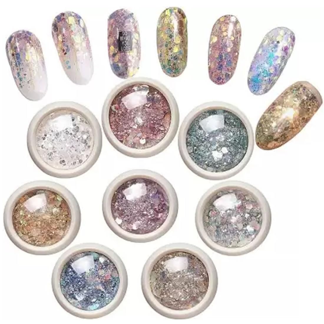 Gleevia 8Pcs Chrome Nail Powder & Glitter Sequins Set - DIY Nail Art Decals for Manicure, Shiny Nail Decorations for Women | Perfect for Gel Polish, Acrylic Nails & Salon Use