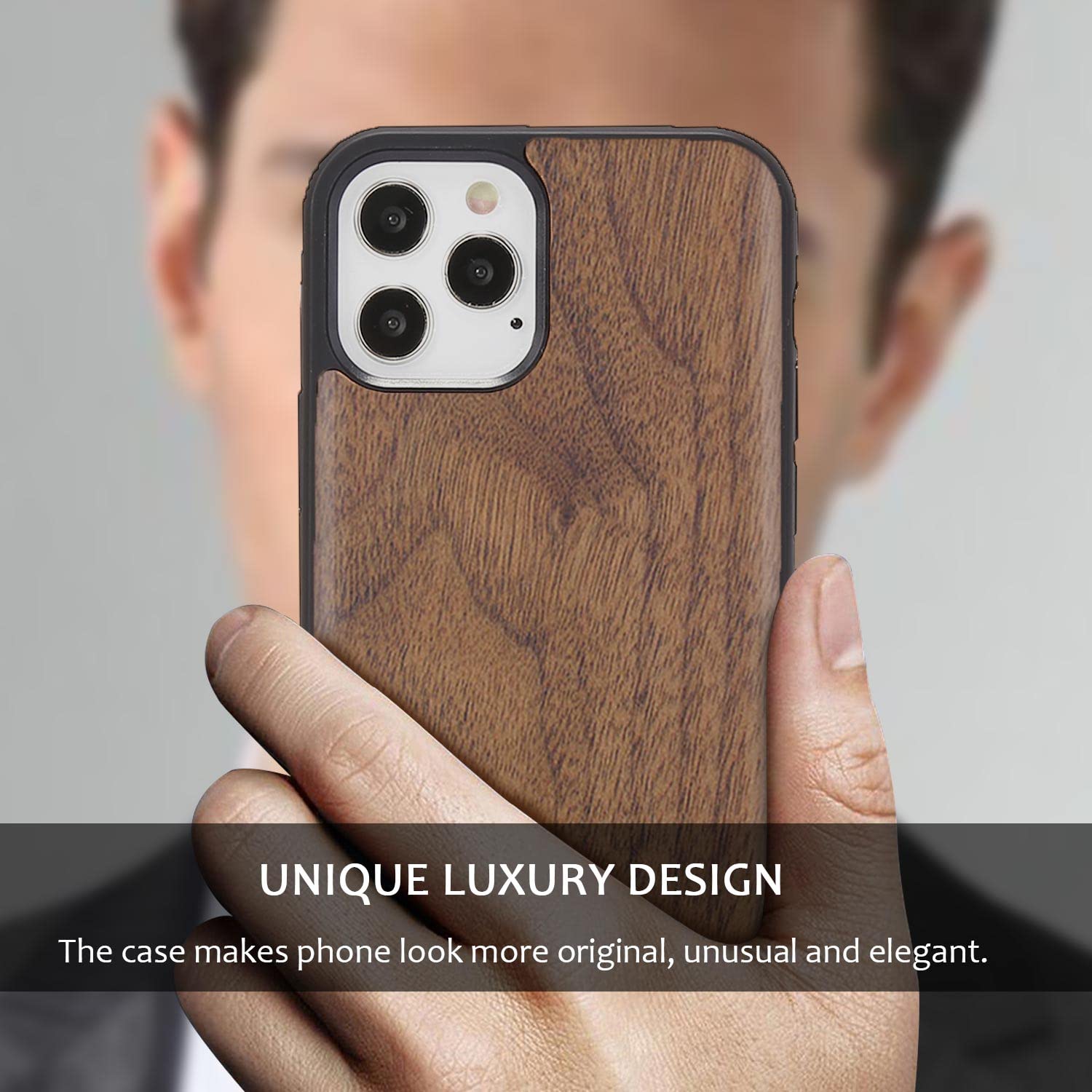 Premium Real Natural Rosewood Case for iPhone 12 & 12 Pro - Slim Shockproof Hybrid Wooden Cover with Walnut Finish | Perfect for Daily Protection & Stylish Outfits