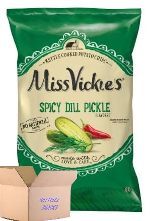 Wittbizz Snacks Bundle - Ms Vickys Kettle Cooked Spicy Dill Pickle Chips 1.37oz (6 Pack) | Crunchy Potato Snacks for Parties, Road Trips & Movie Nights
