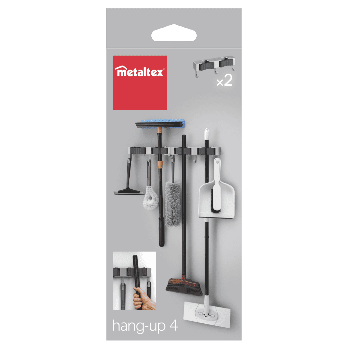 Wall Mounted Tool Organizer Set of 2 - Heavy Duty Broom & Mop Holder with Hooks for Garage, Kitchen, or Utility Room Storage