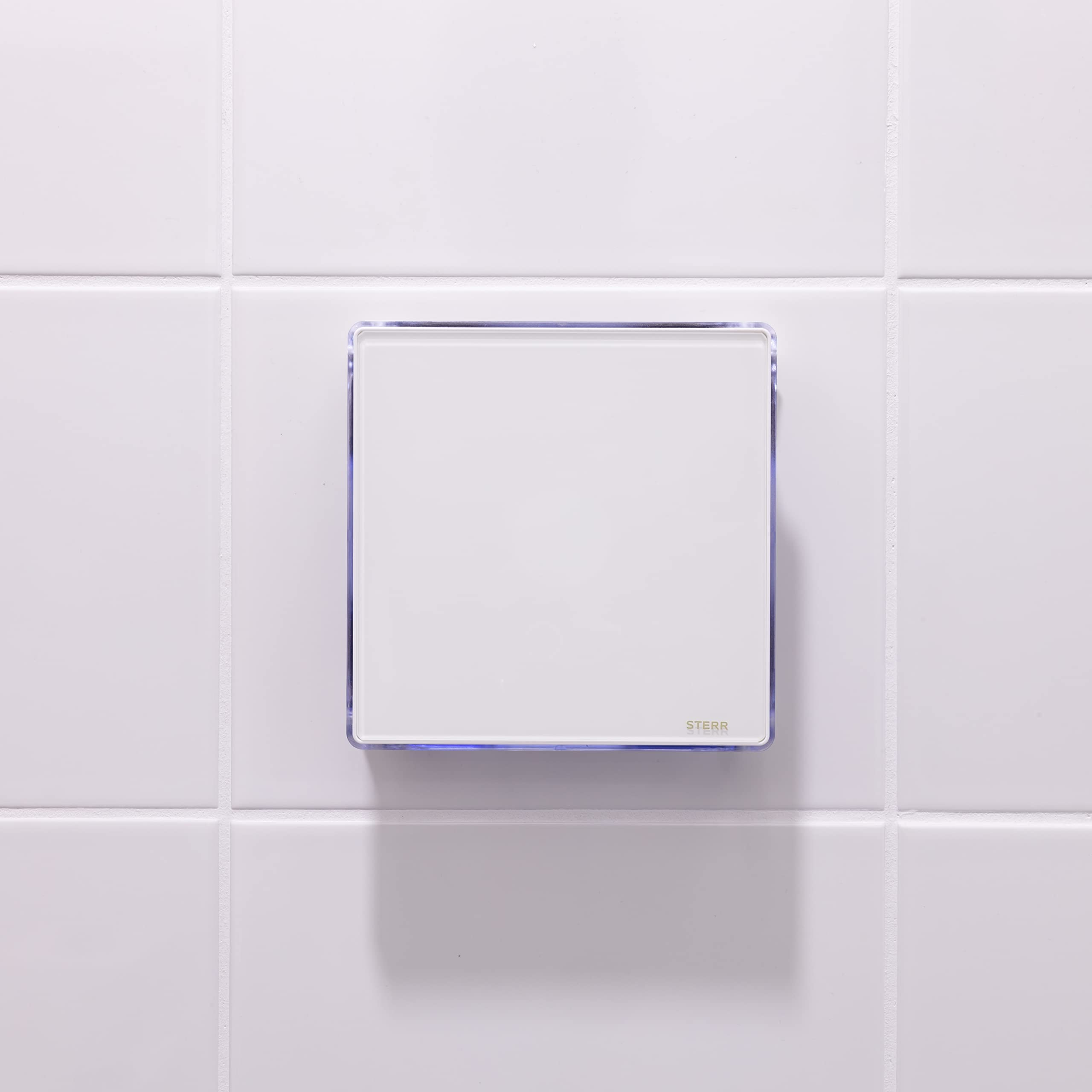 STERR White Bathroom Exhaust Fan 100mm with LED & Timer - Modern Glass Front Design - Quiet Bathroom Ventilation Fan - 10W Energy Efficient - Perfect for Bathrooms, Kitchens, and Small Spaces